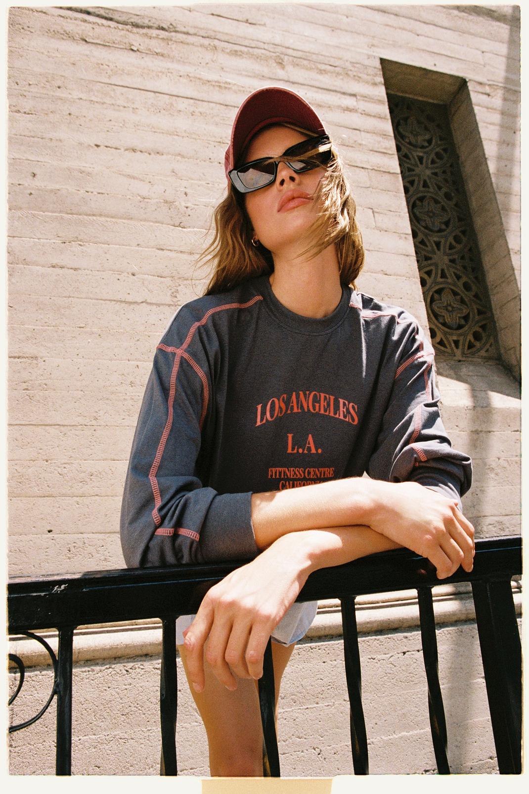 T-shirt à manches longues et slogan Los Angeles, Charcoal image number 1