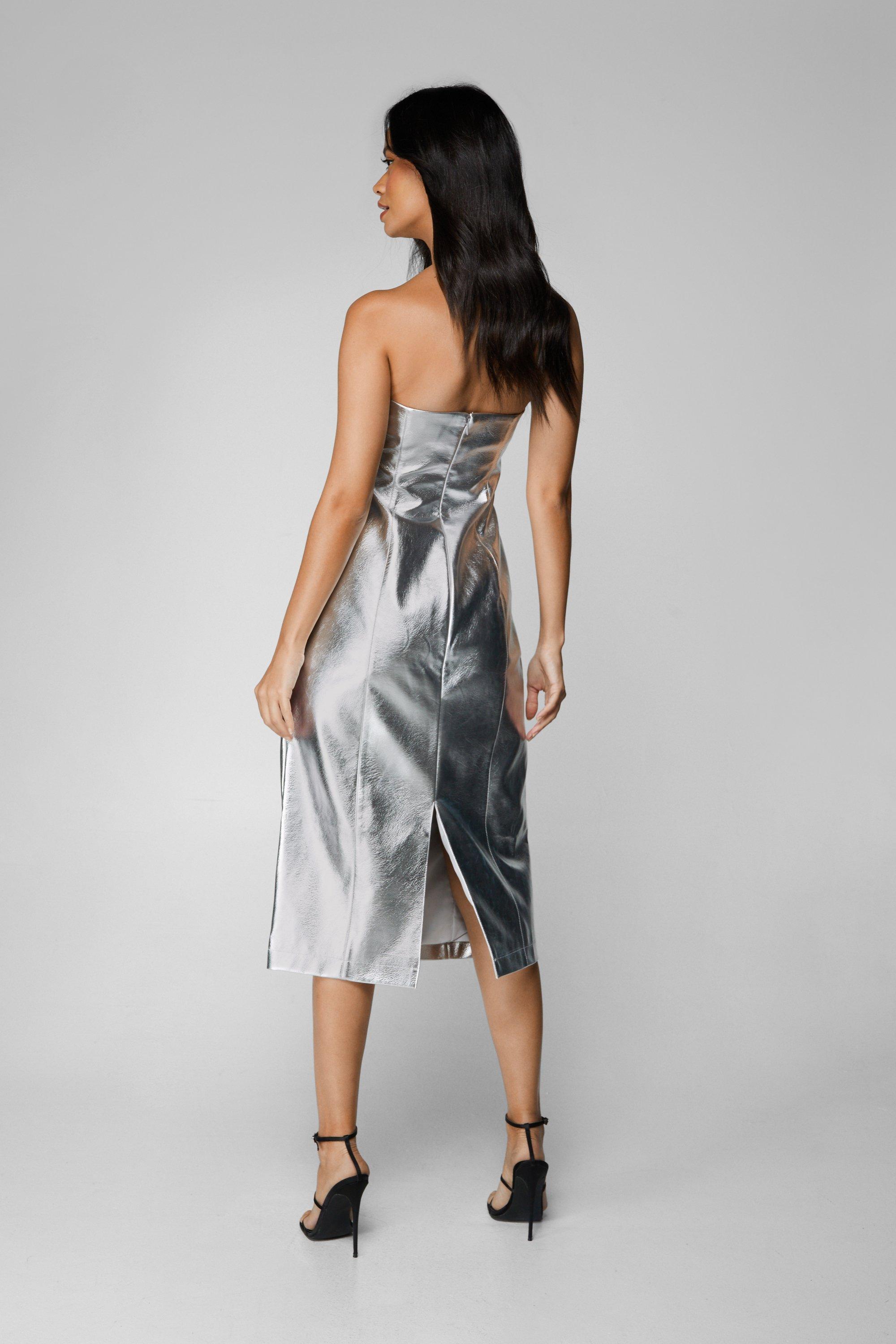 Silver metallic outlet midi dress