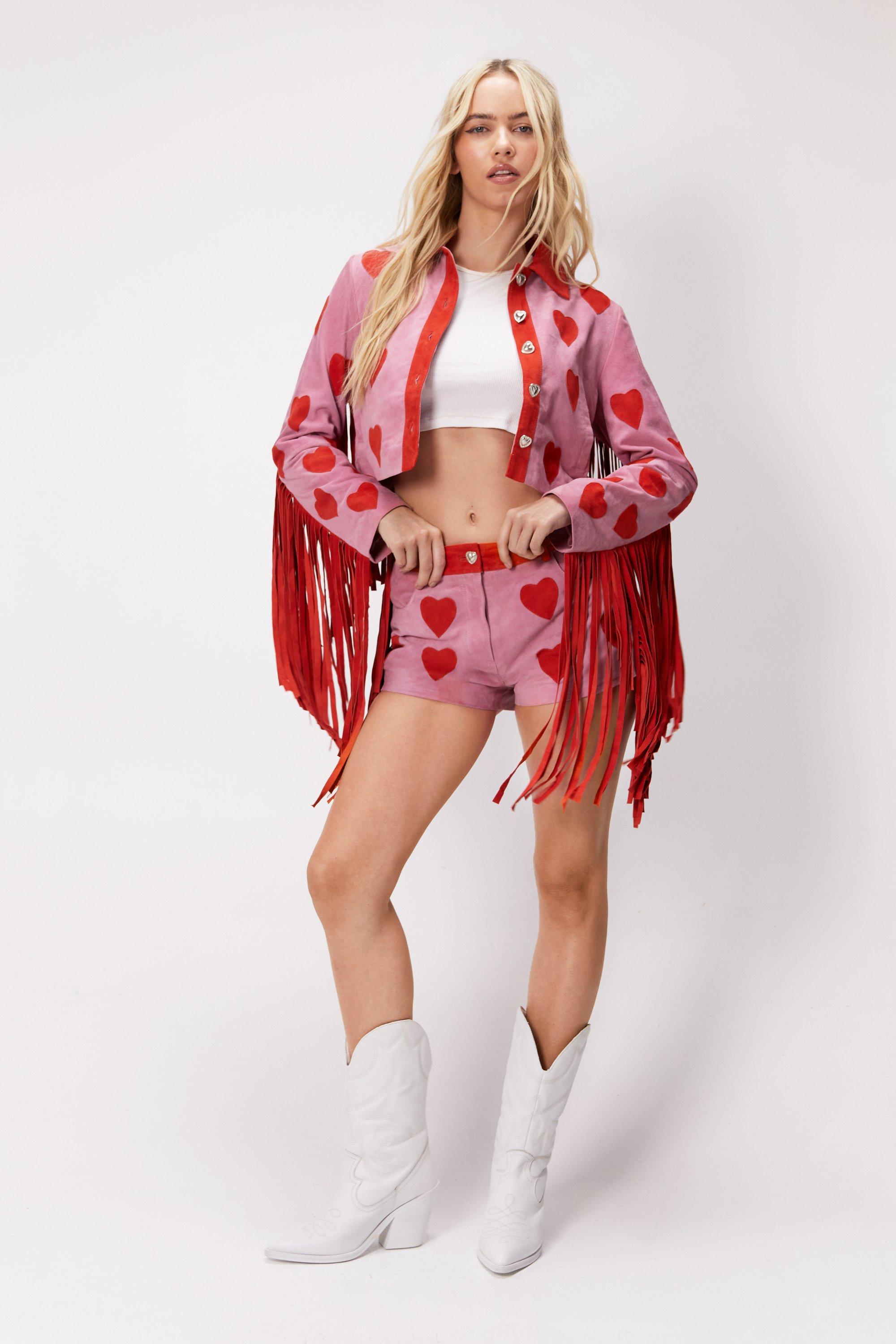 Red suede hot sale fringe jacket