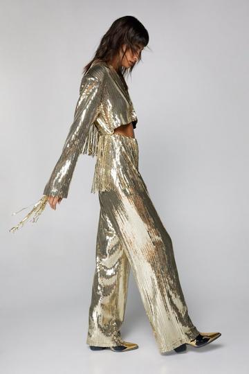 Gold Metallic Premium Fringe Sequin Jumpsuit