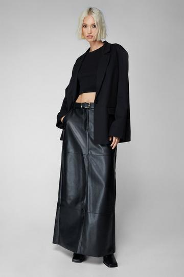 Black Faux Leather Bonded Tailored Maxi Skirt