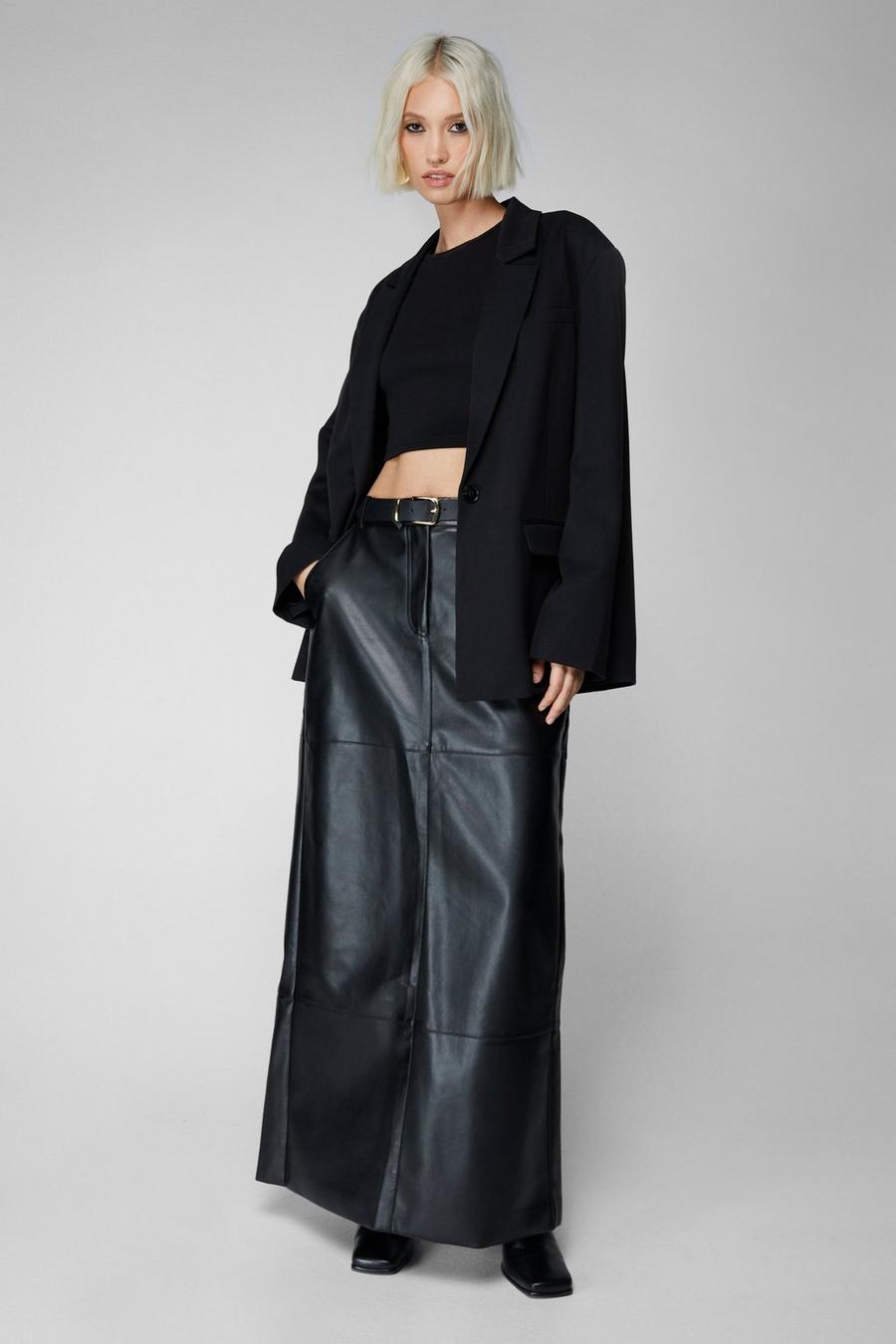 Faux Leather Bonded Tailored Maxi Skirt