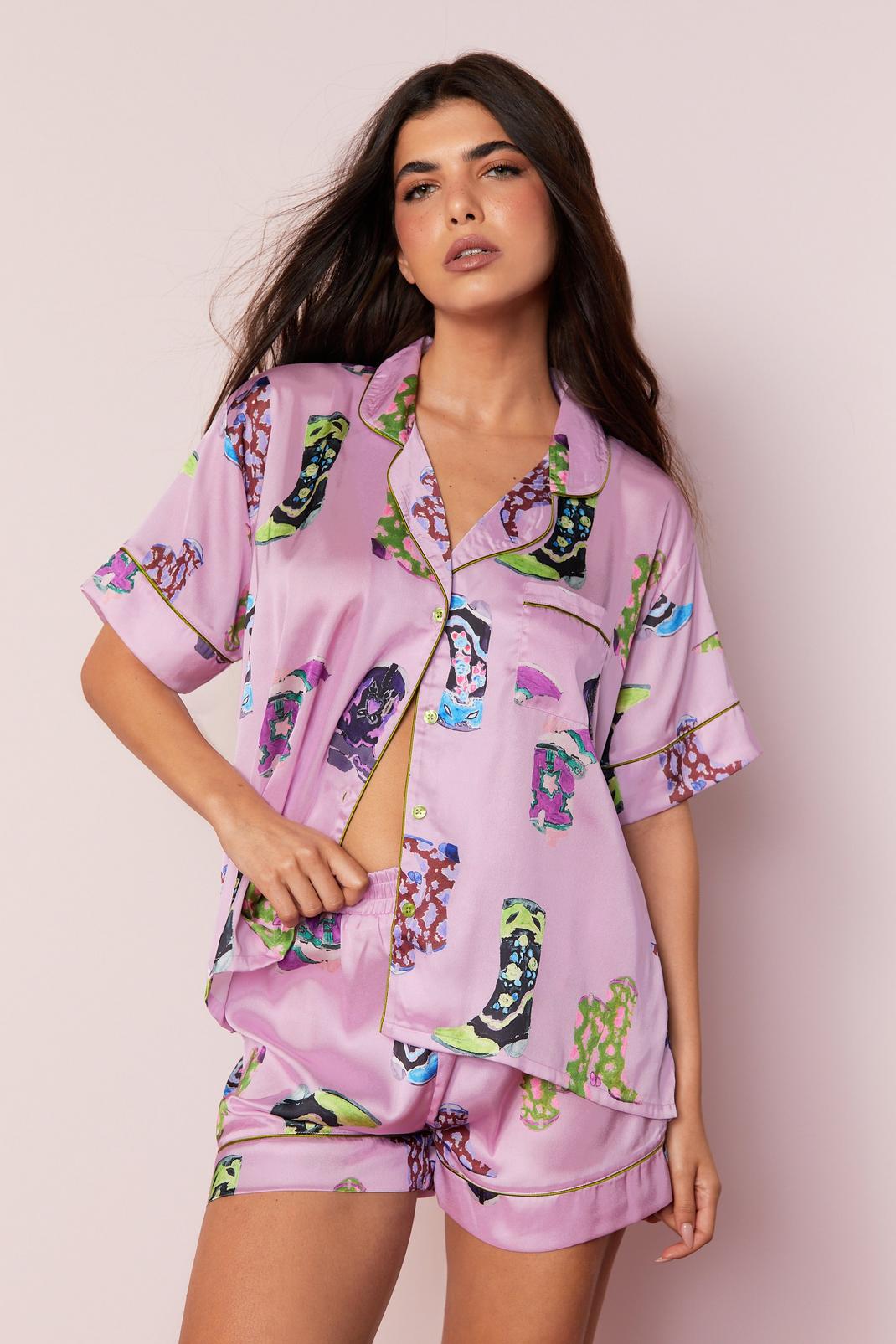 Pyjama satiné à imprimé santiags, Pink image number 1