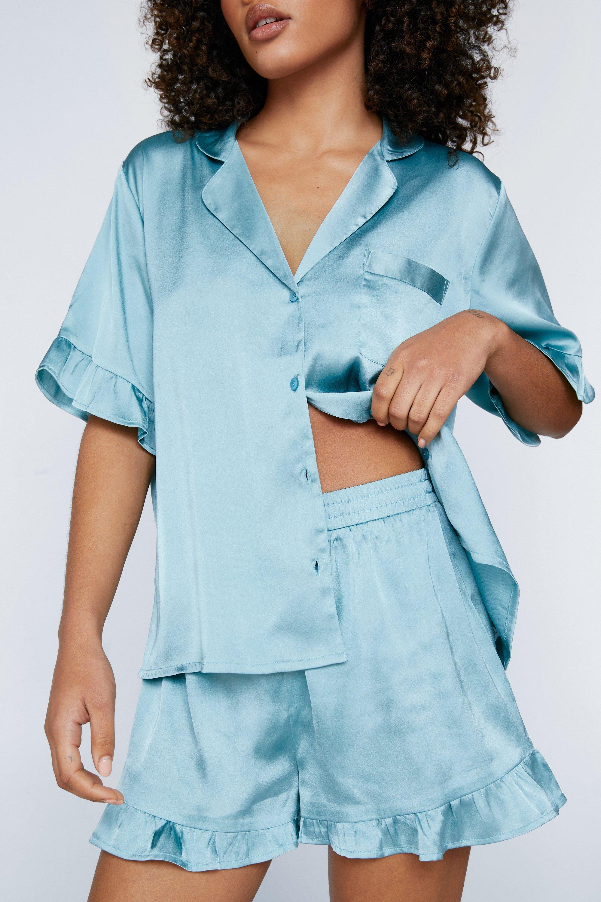 TEEAMORE Custom Embroidered Satin Pajamas Set Button Down