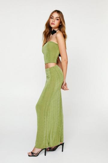 Green Slinky Bandeau Top And Maxi Skirt Two Piece Set