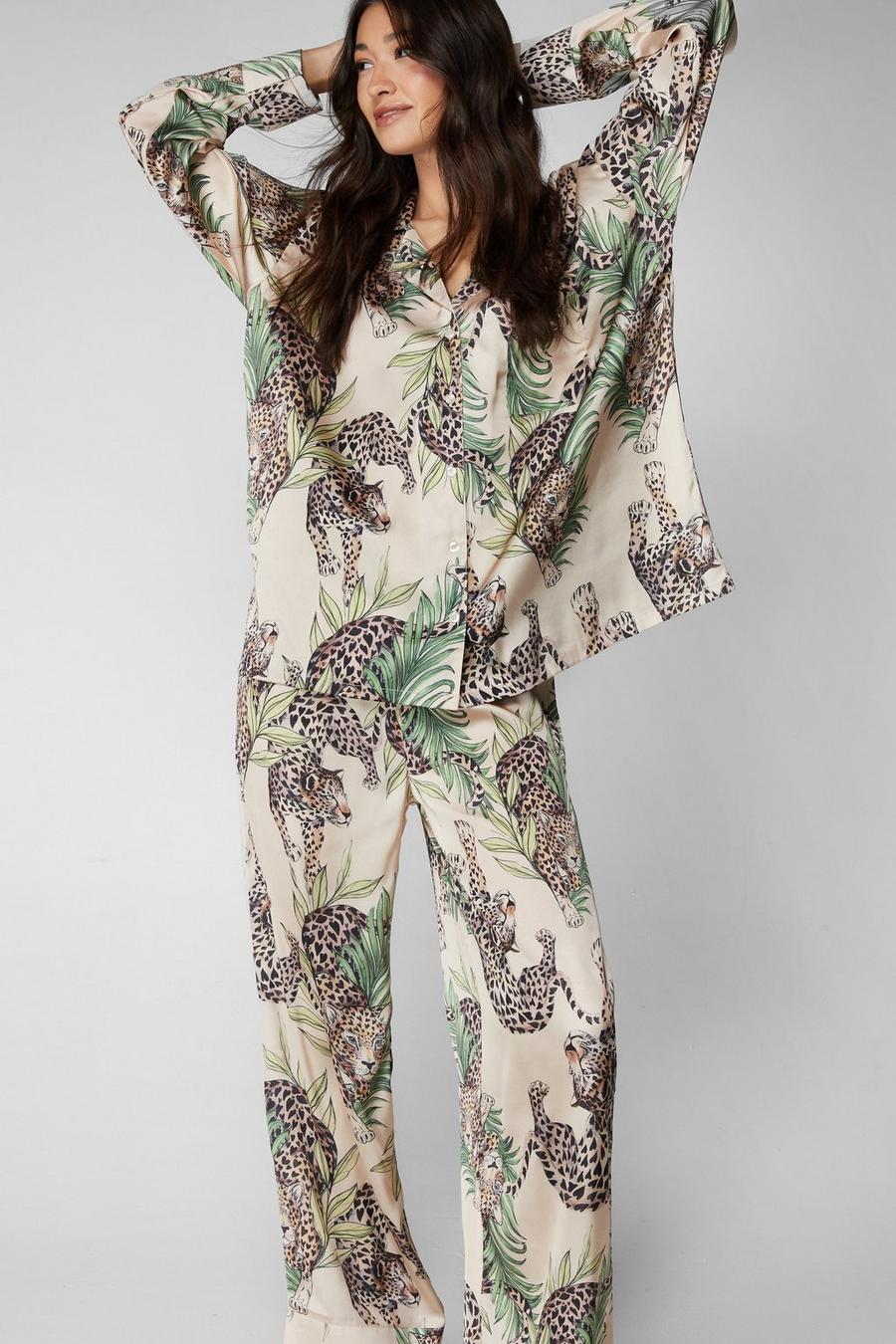 Satin Leopard Oversized Pajama Pants Set