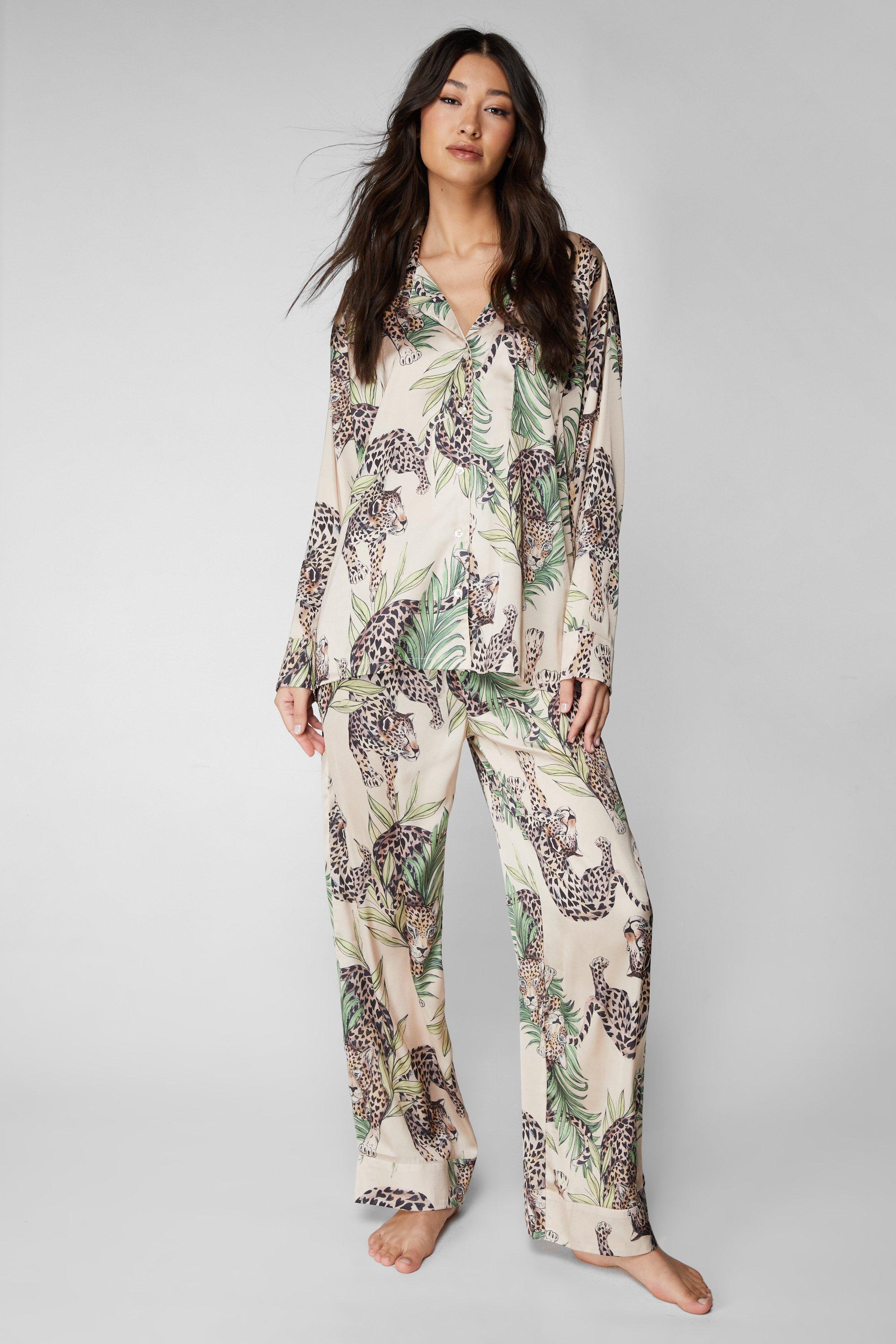 Satin Floral Pajama Pants Set