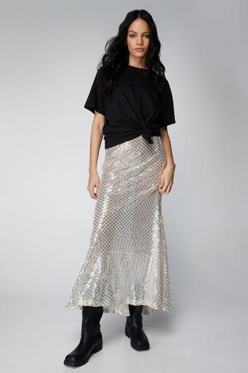 Silver Sequin Fishtail Maxi Skirt
