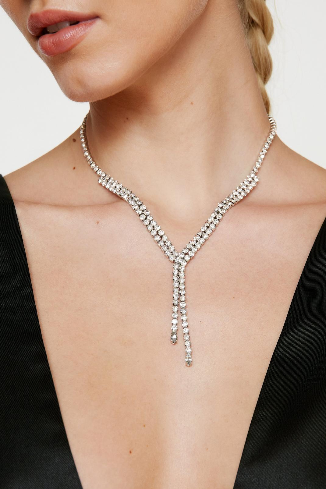 Silver Diamante Y Chain Necklace image number 1