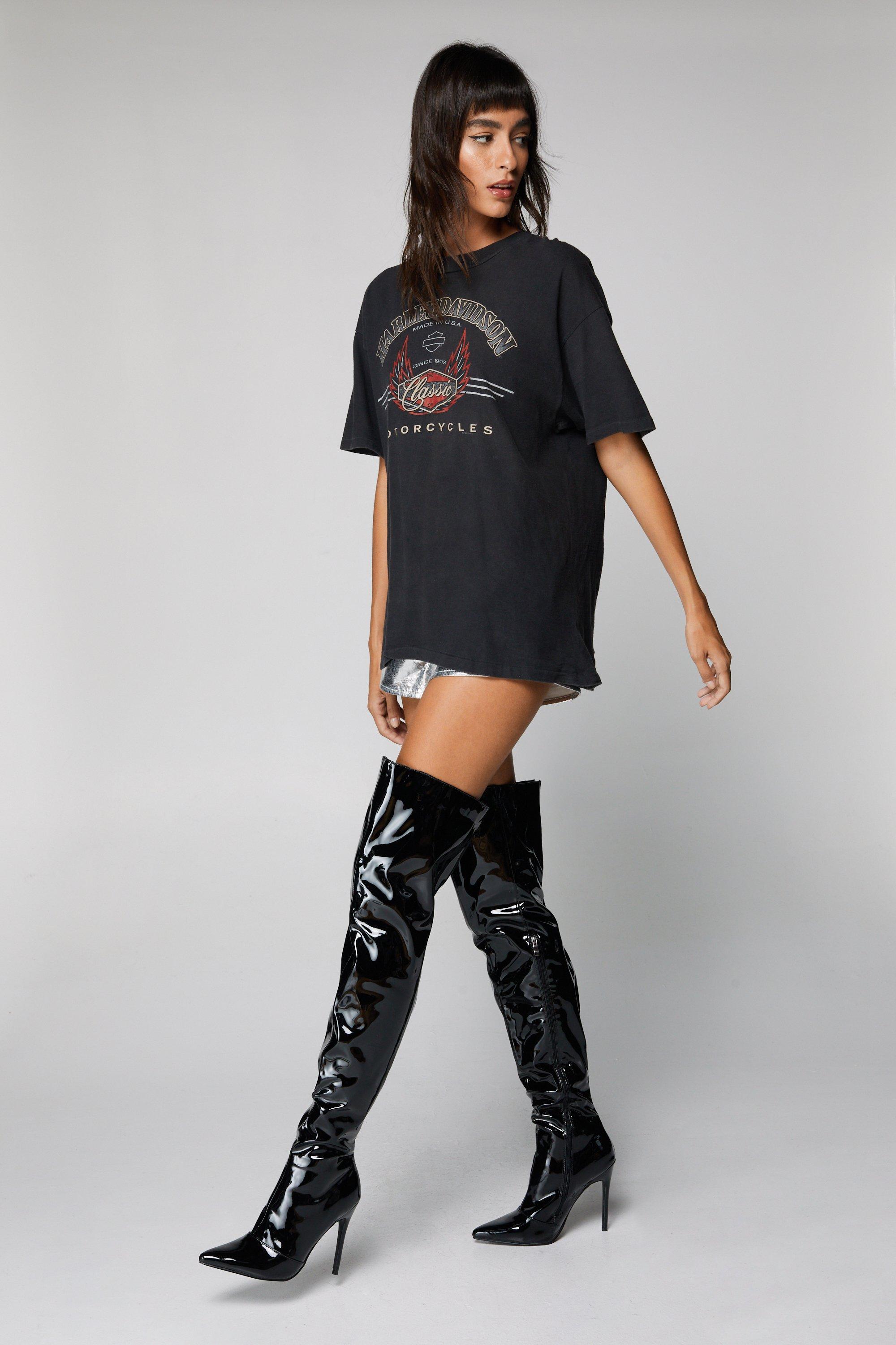 Thigh high boots with t store shirt dress