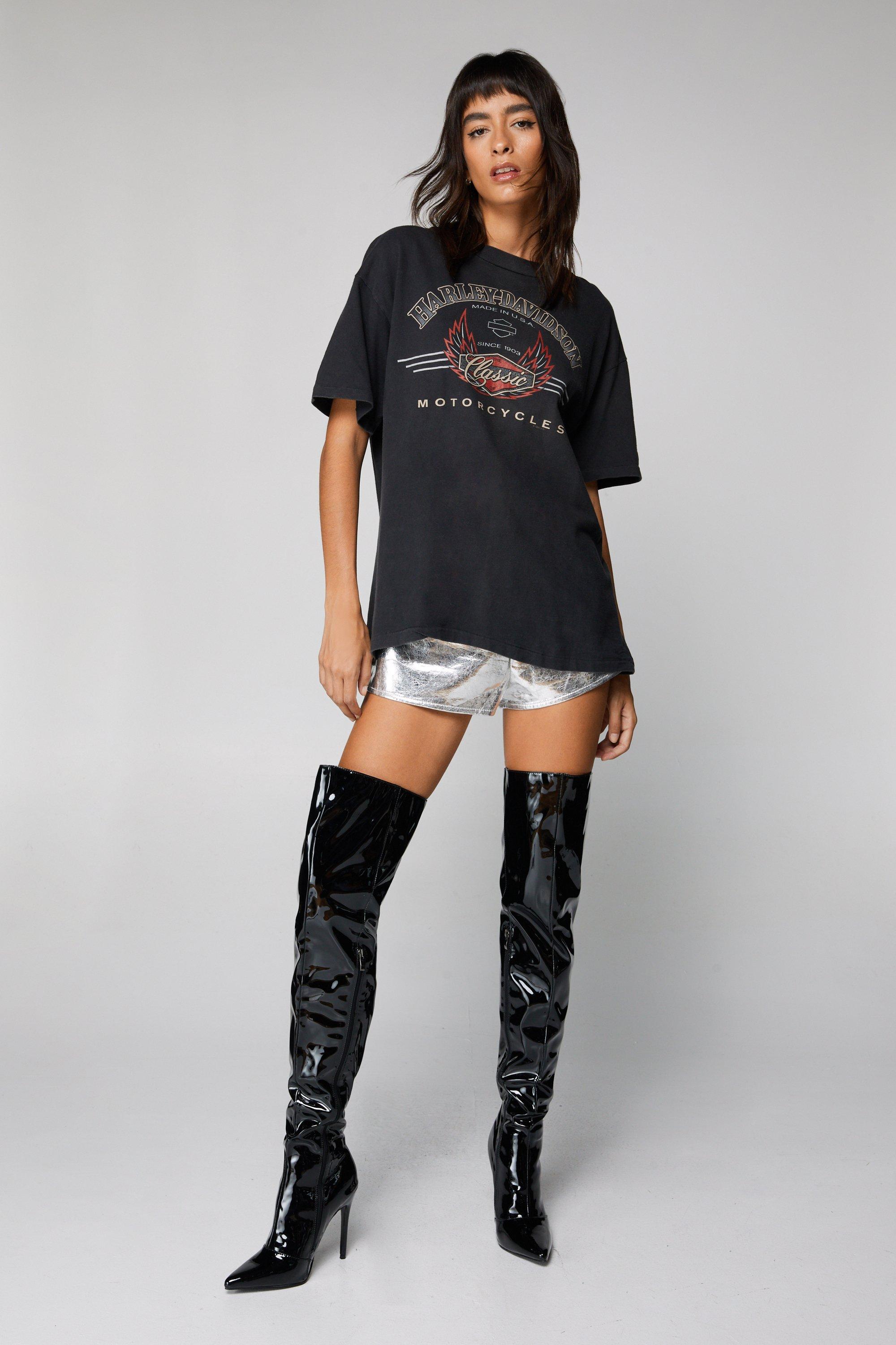 Thigh high boots with hotsell biker shorts