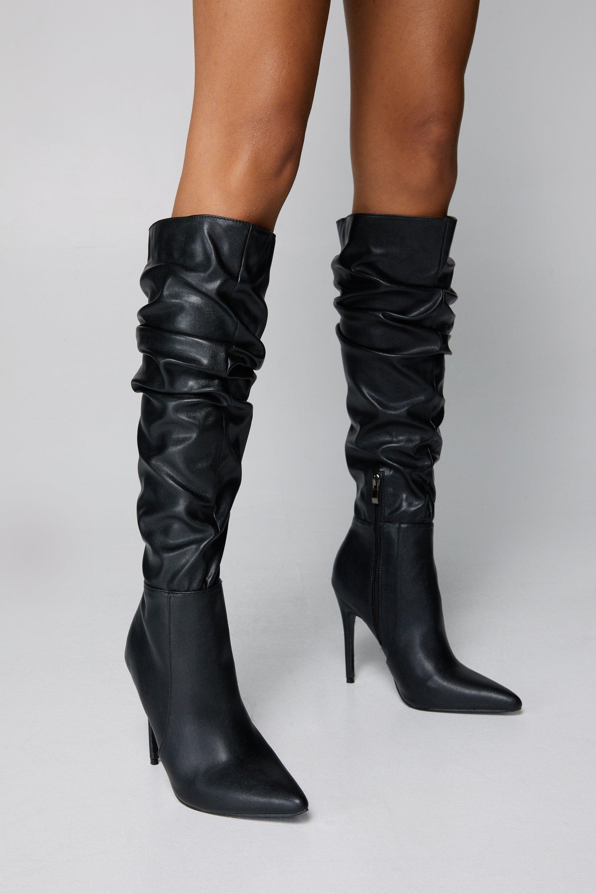 Ruched knee high on sale boots