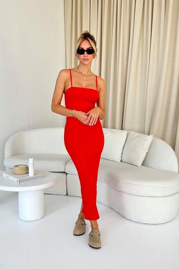 Red Shape Jersey Strappy Sculpting Maxi Dress
