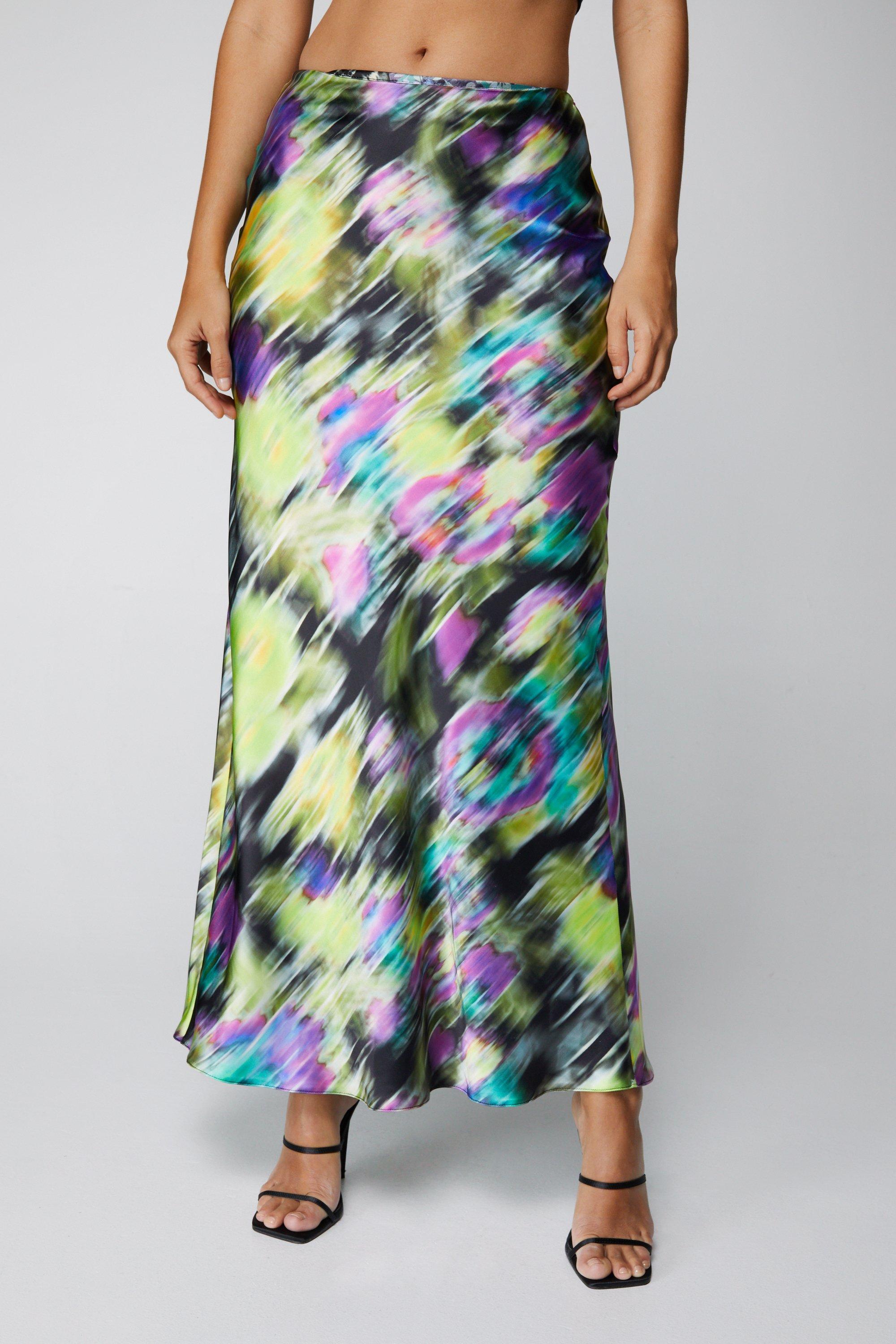 Blurred Floral Satin Maxi Skirt