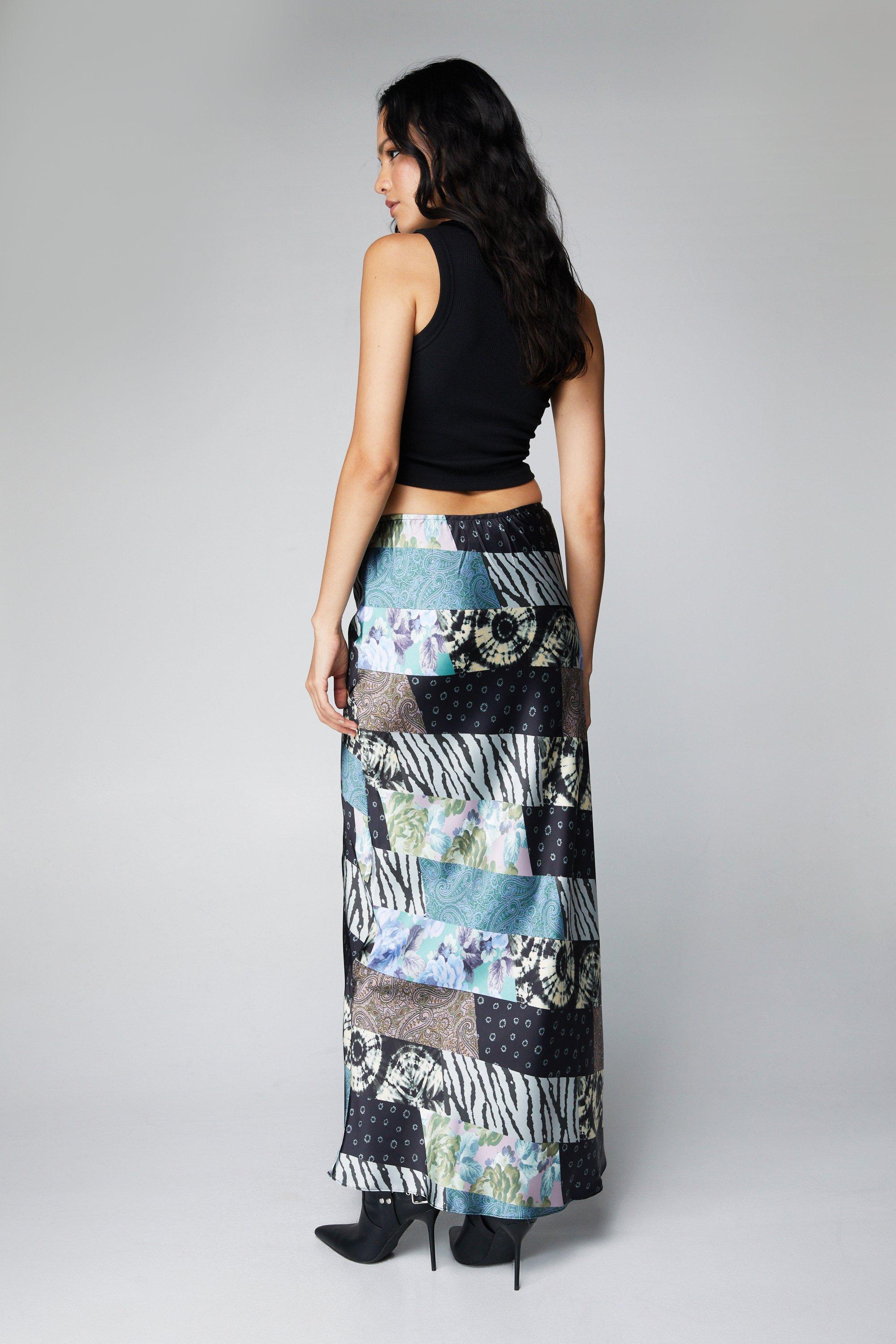 Scarf Printed Satin Maxi Skirt