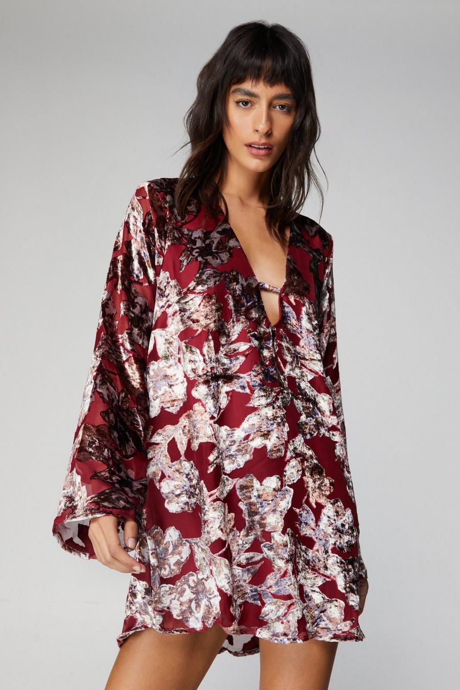 Robe tunique fleurie en velours