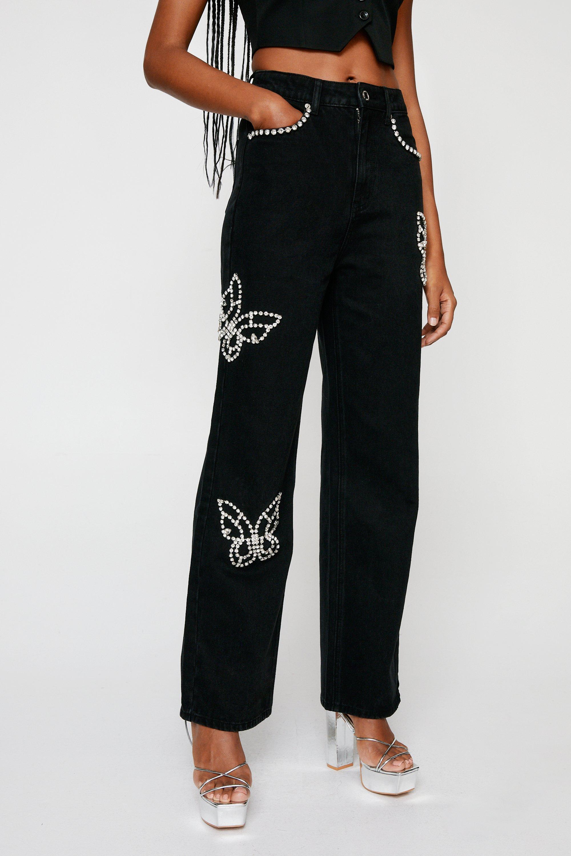 Embellished straight leg store jeans