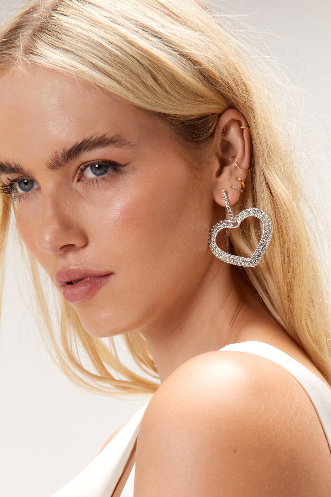 Silver Diamante Heart Earrings image number 1