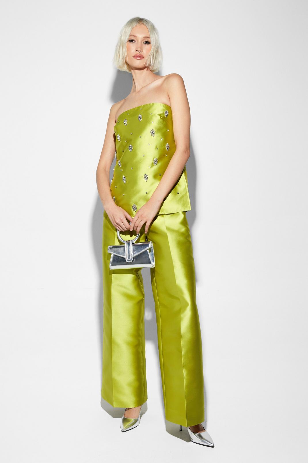 Lime Satin Twill Wide Leg Pants image number 1