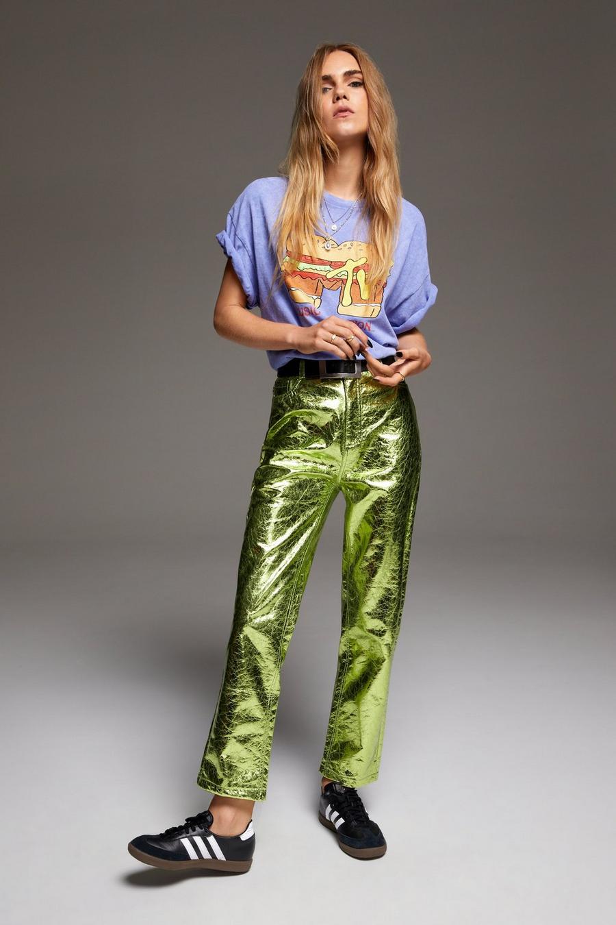 Metallic Crackle Faux Leather Trousers