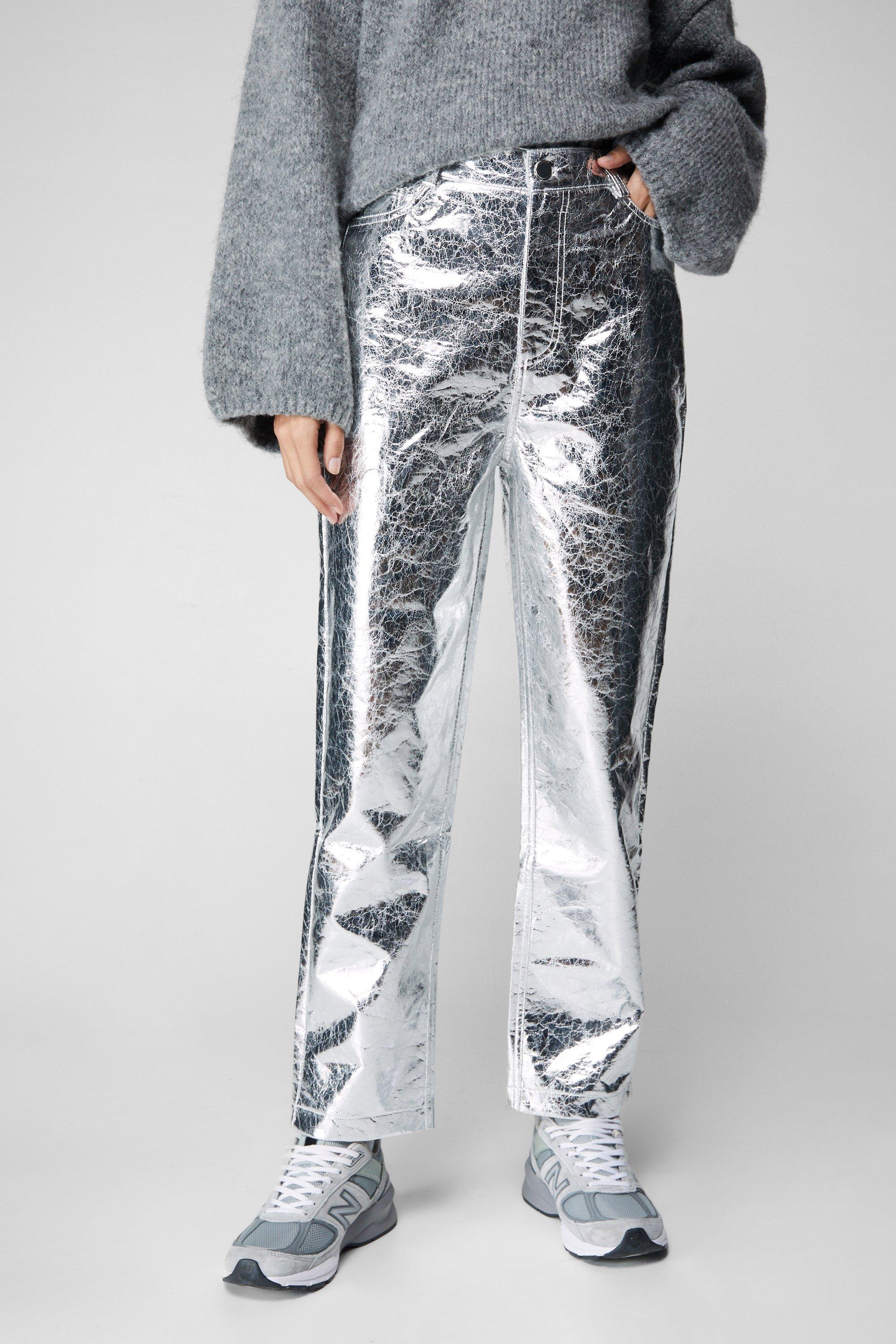 Metallic Crackle Faux Leather Trousers | Nasty Gal