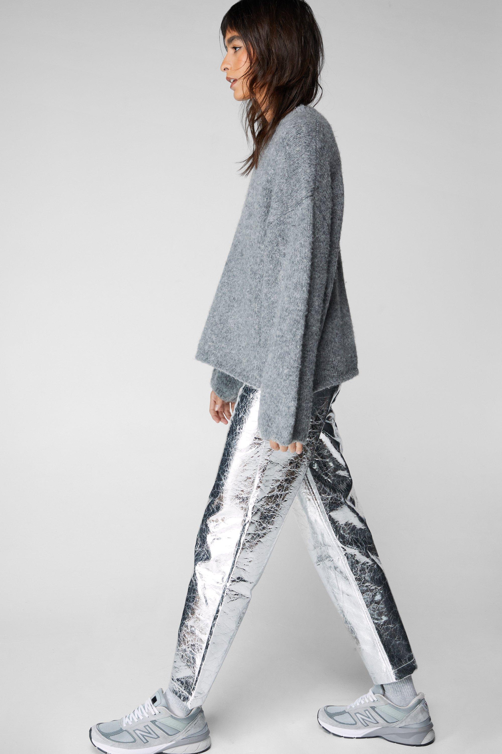 MID-RISE METALLIC LEGGINGS - Silver