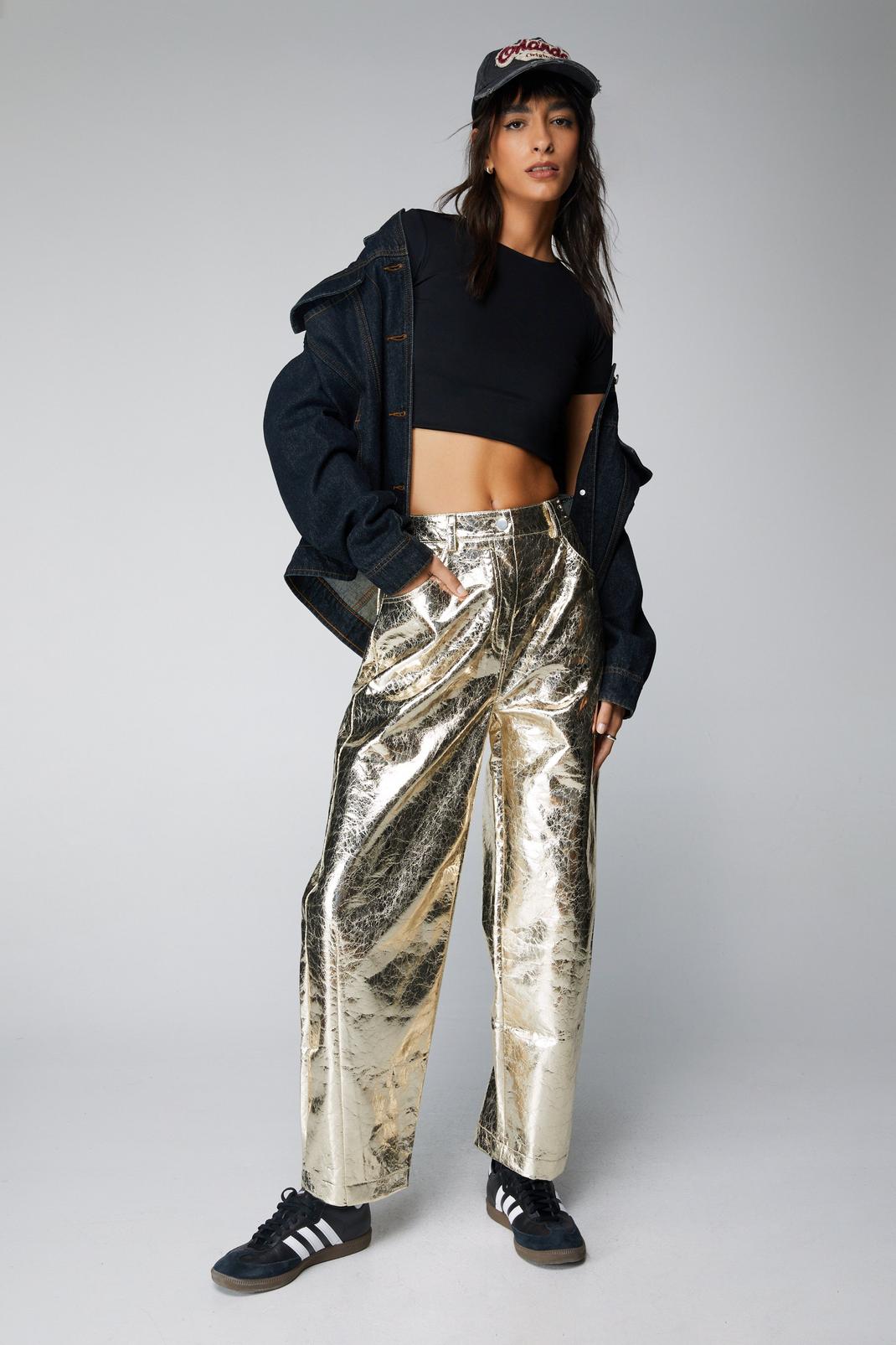 Gold Metallic Crackle Horse Shoe Trousers image number 1
