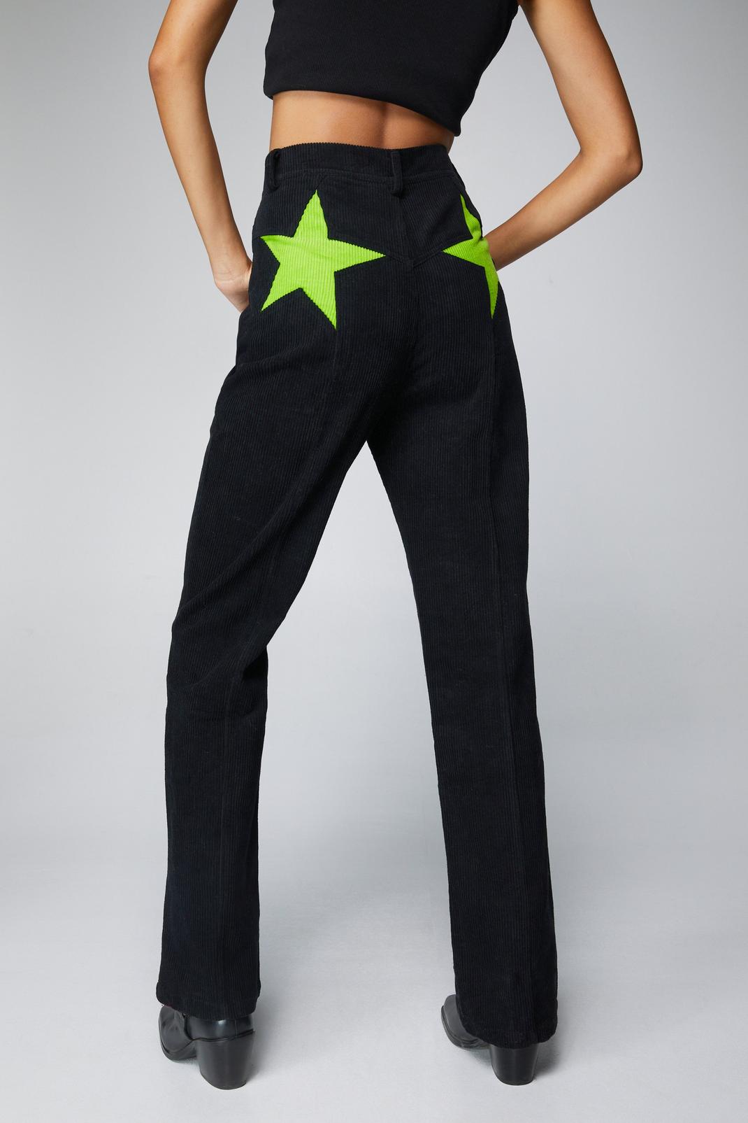 Black Corduroy Star Bum Flare Trousers image number 1