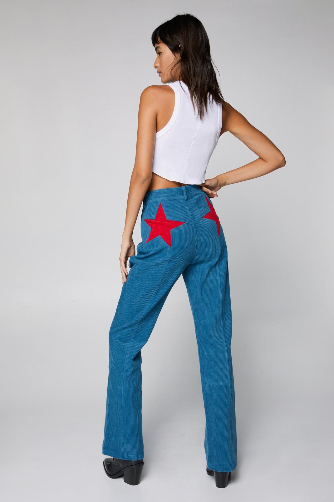 Blue Corduroy Star Bum Flare Trousers image number 1
