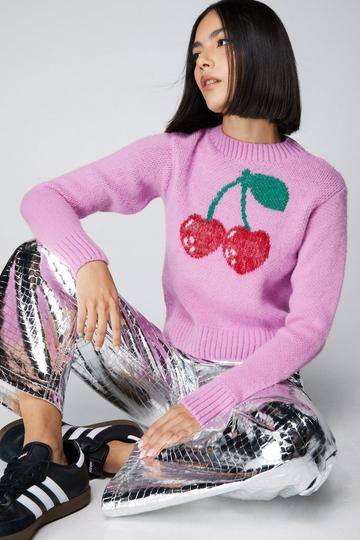 Cherry Slim Fit High Neck Sweater pink