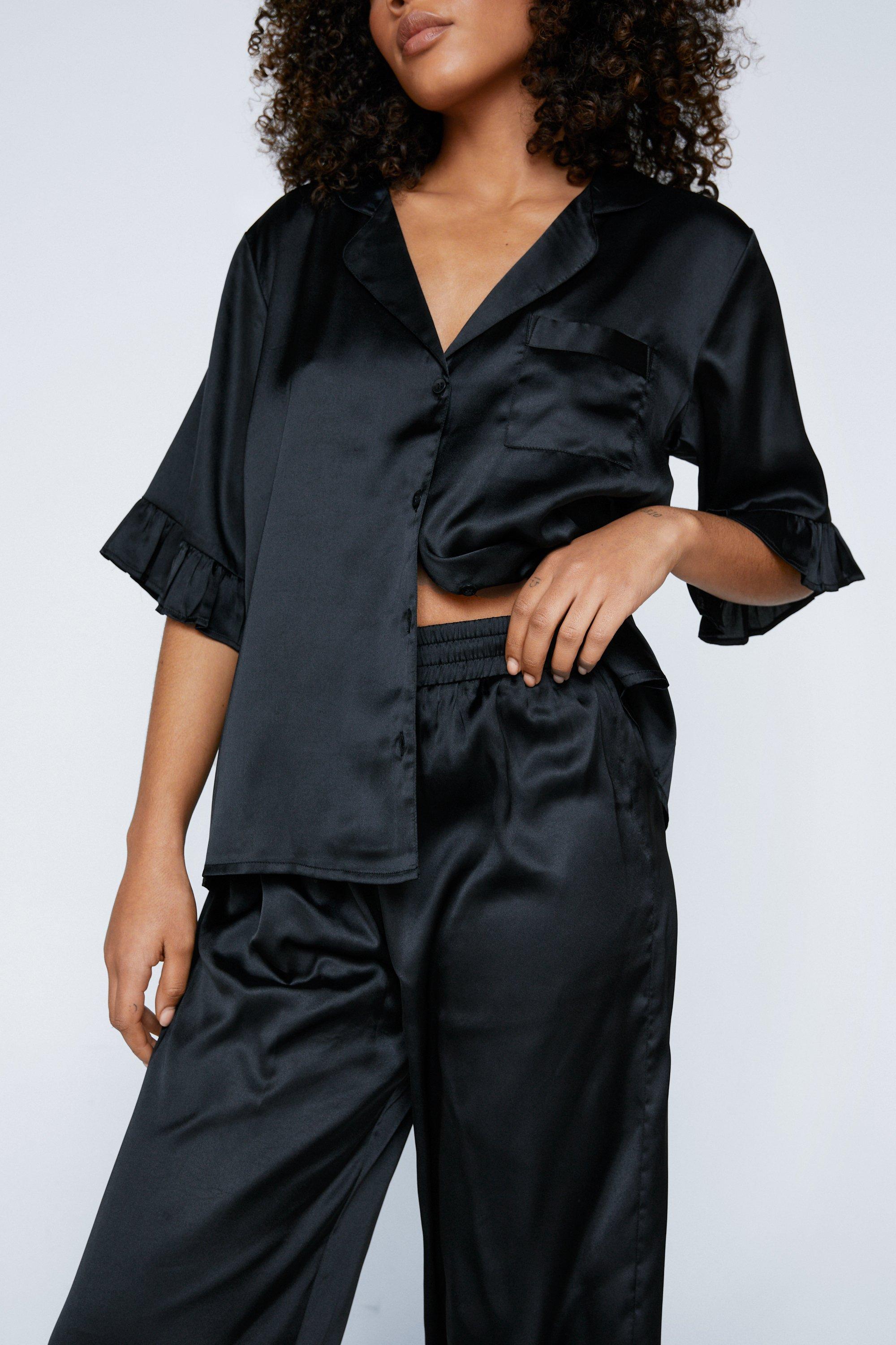 Satin Ruffle Pajama Pants Set Nasty Gal