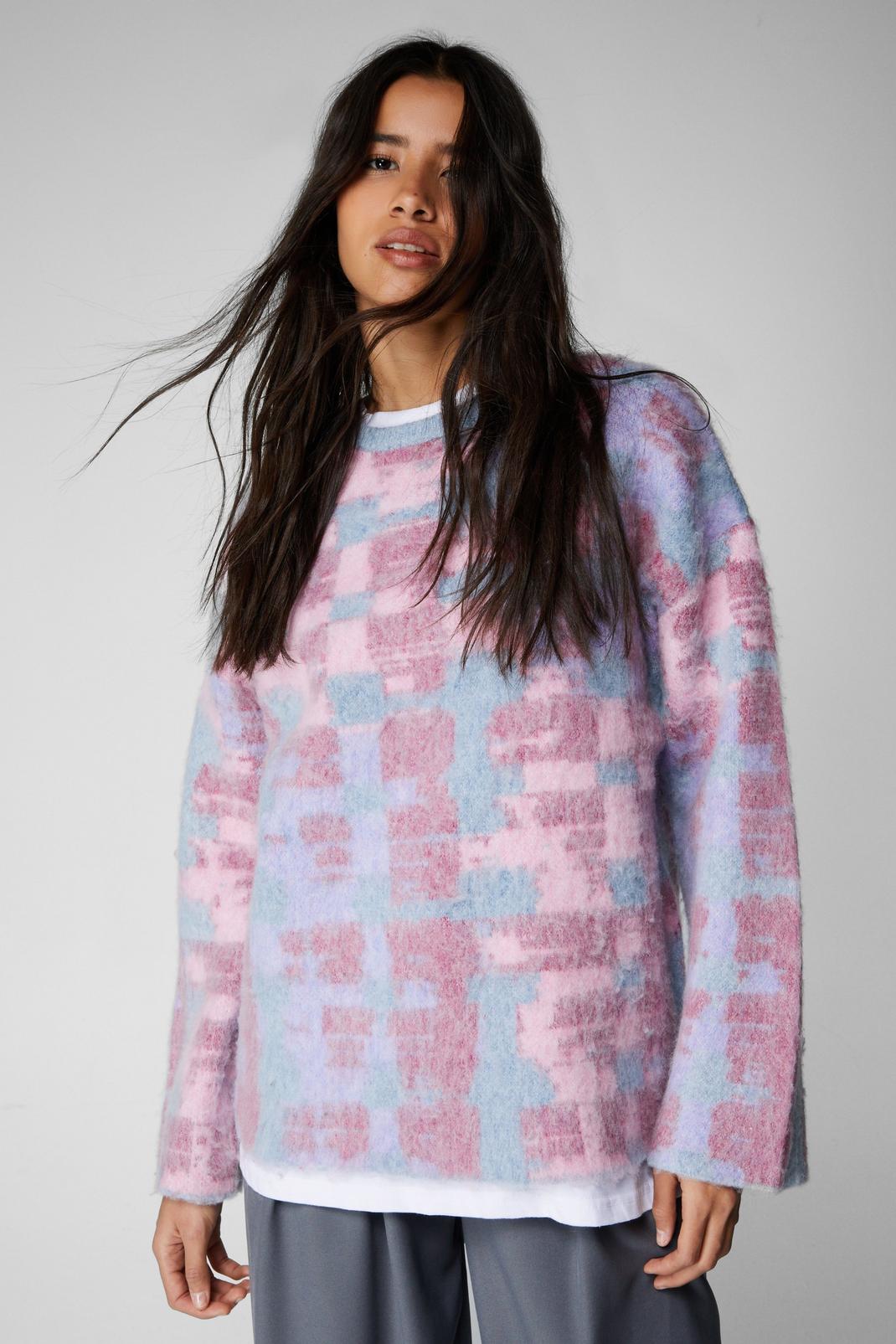 Pink Brushed Check Oversized Sweater image number 1