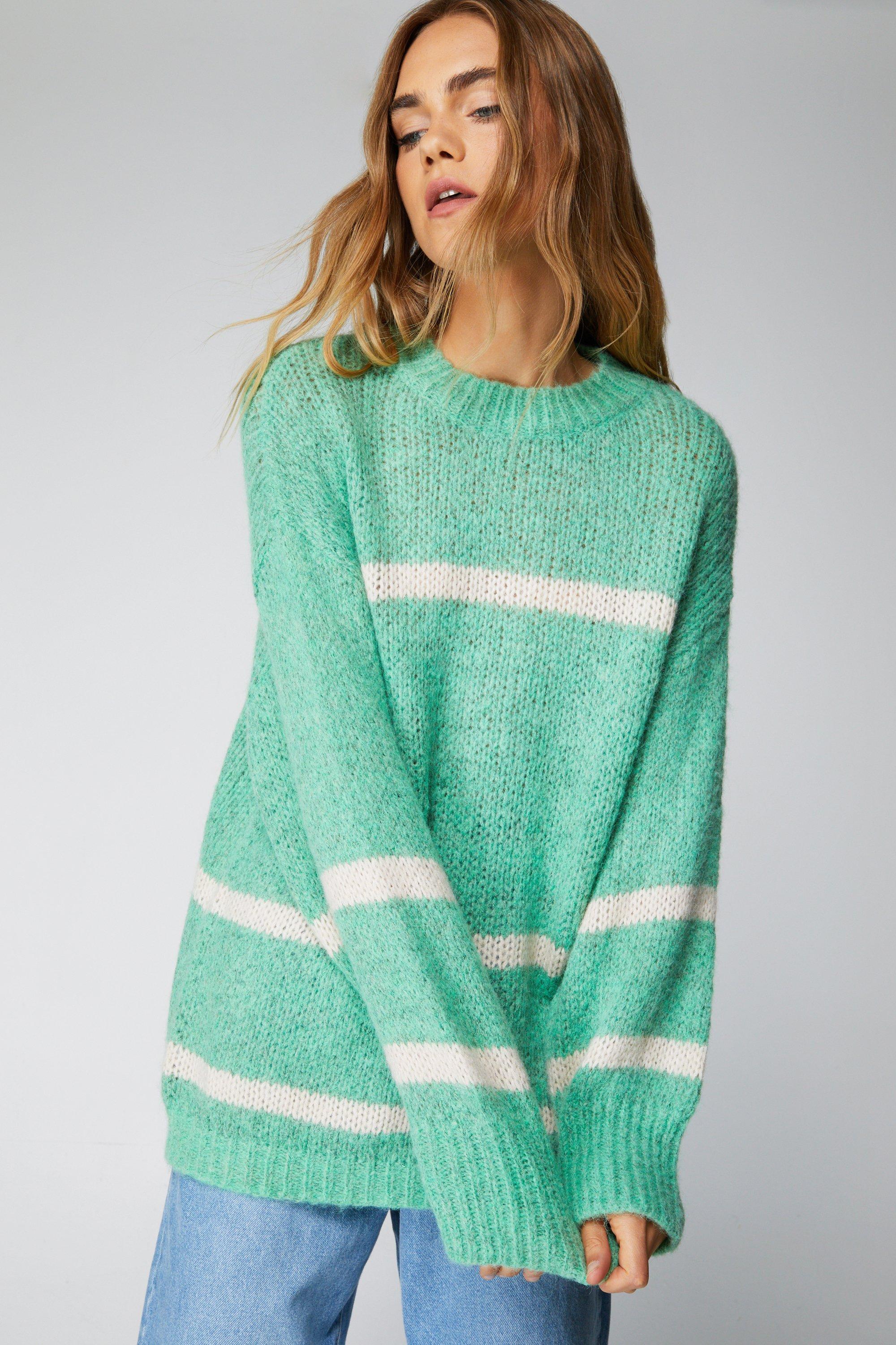 Aproms elegant green best sale striped print oversized pullovers