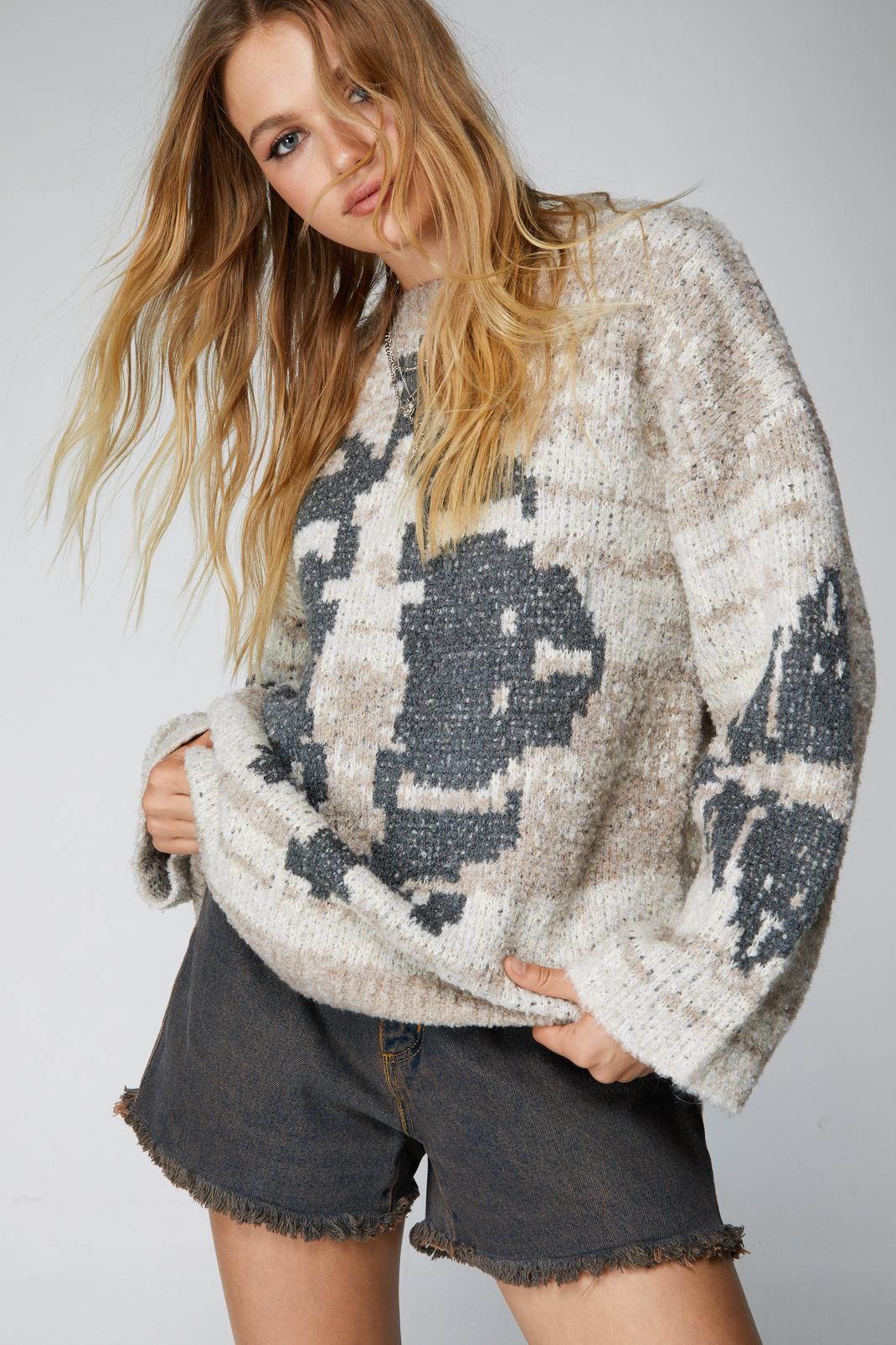 Neutral Oversized Nordic Sweater image number 1