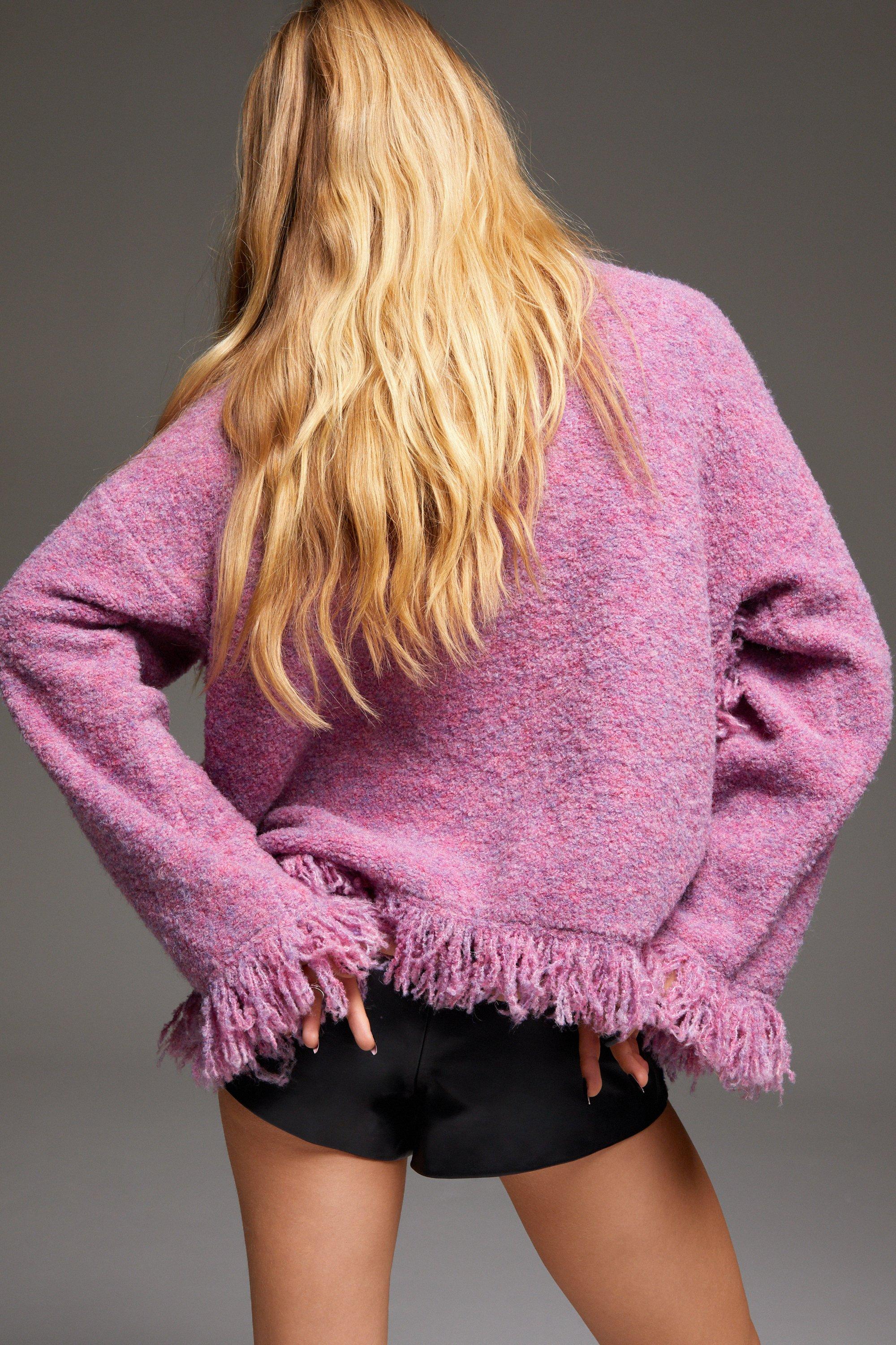 Fuzzy on sale fringe sweater