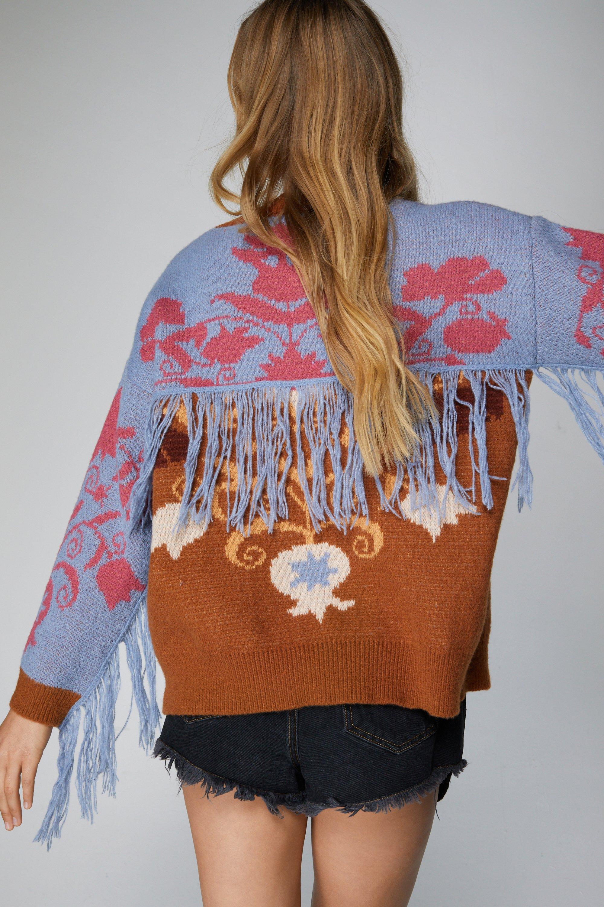 Floral Fringe Knit Cardigan | Nasty Gal