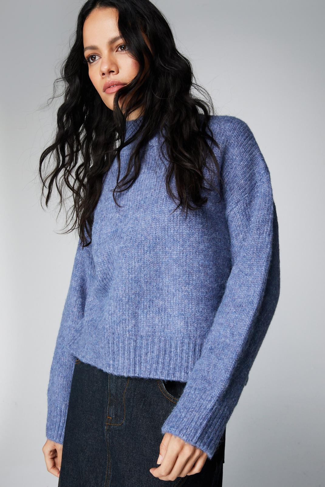 Blue Cropped Funnel Neck Sweater image number 1