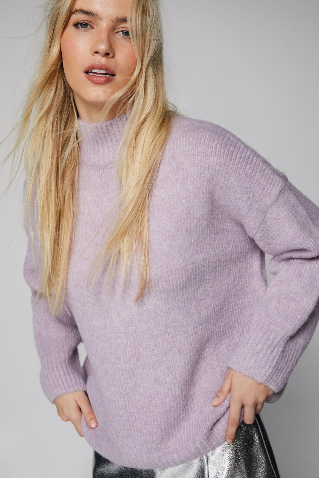 Purple Turtleneck Relaxed Long Sleeve Sweater image number 1