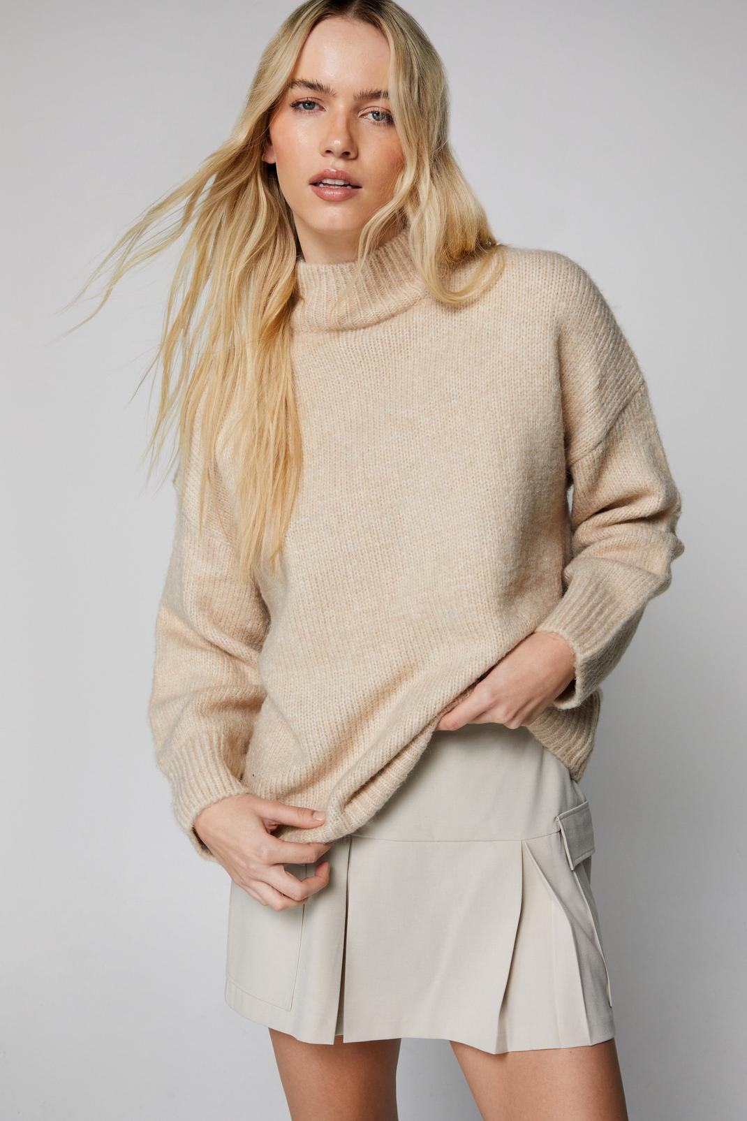 Stone Turtleneck Relaxed Long Sleeve Sweater image number 1