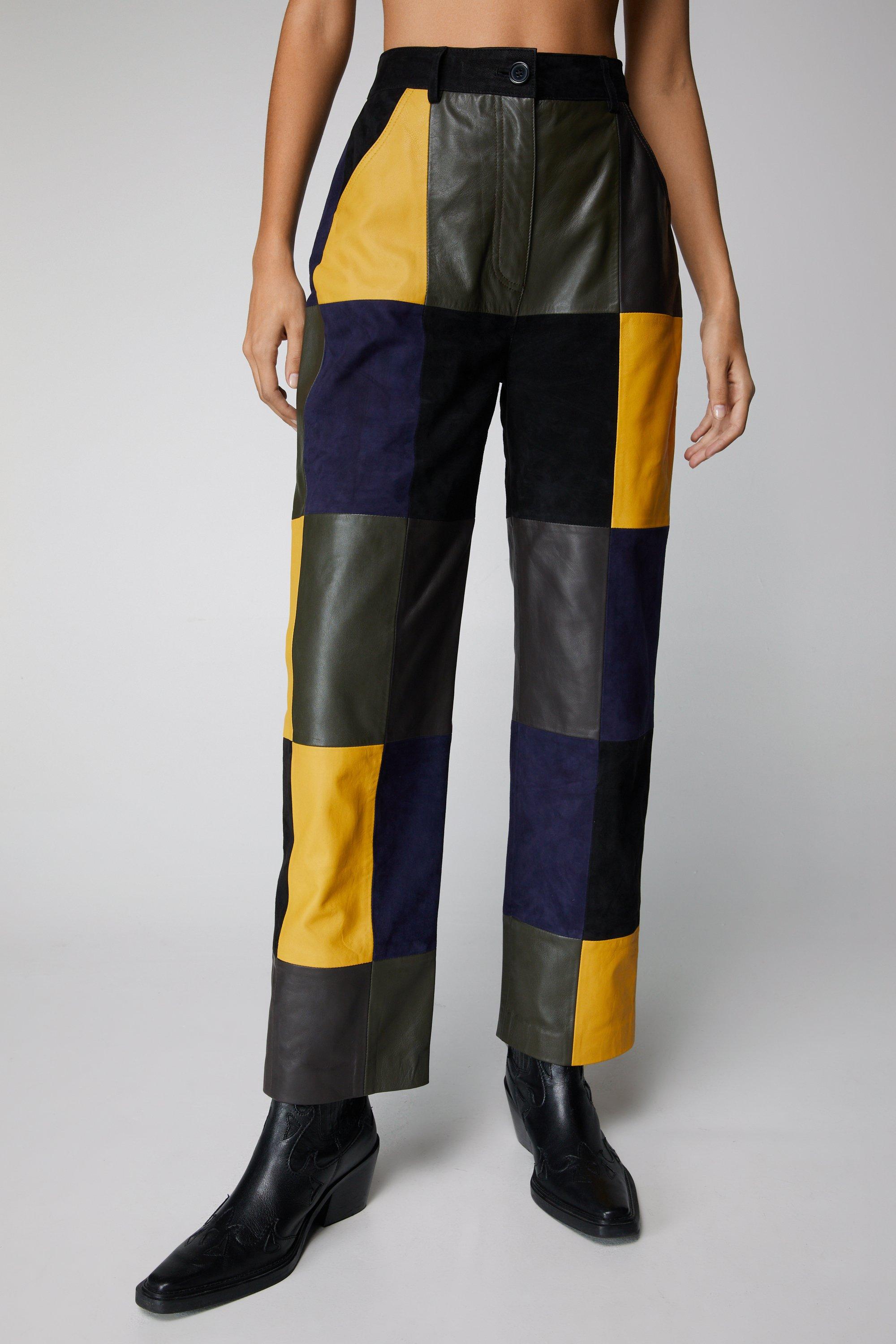 Premium Real Leather And Suede Patchwork Pants