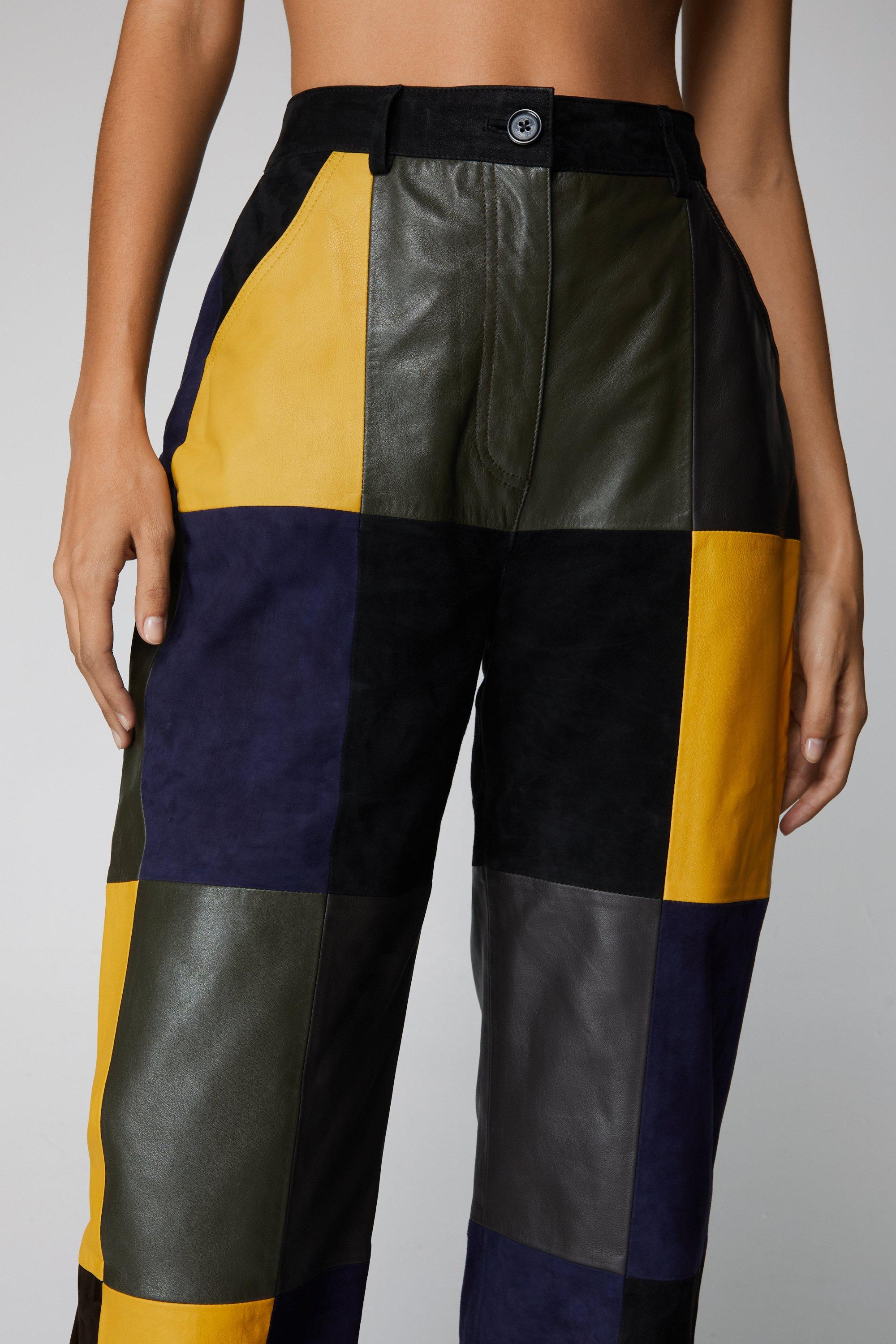 Premium Real Leather And Suede Patchwork Pants