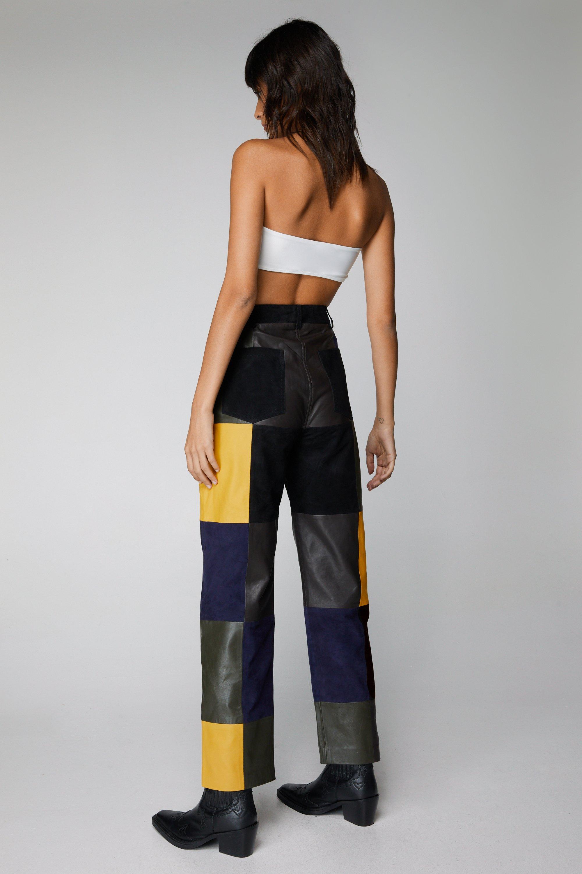 Premium Real Leather And Suede Patchwork Pants