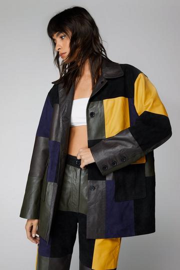 Premium Real Leather And Suede Patchwork Jacket multi