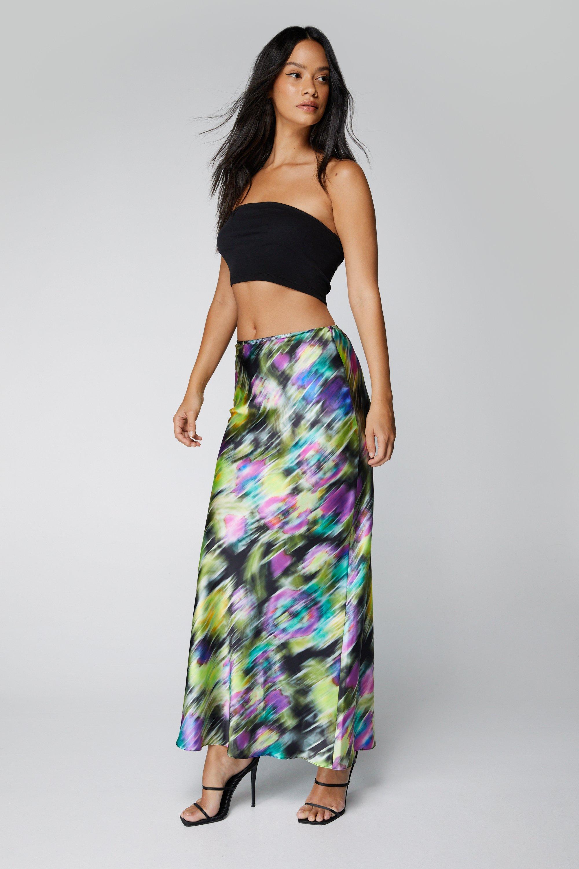 Petite Blurred Floral Satin Maxi Skirt