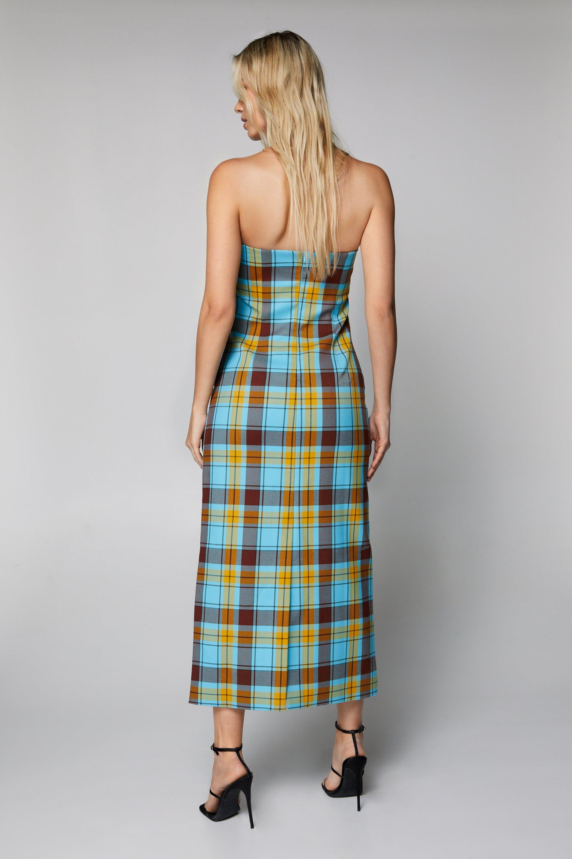 Plaid Strapless Midi Dress