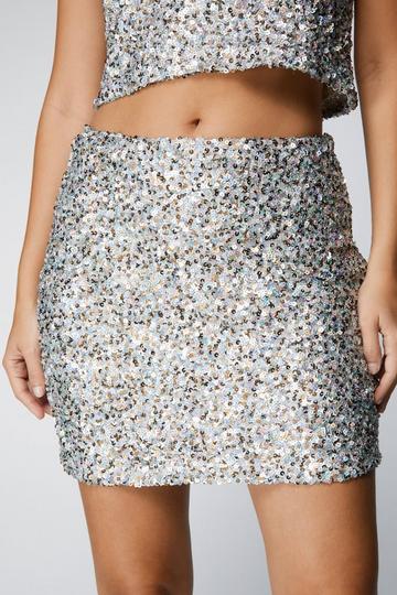 Petite Metallic Textured Mixed Sequin Mini Skirt silver