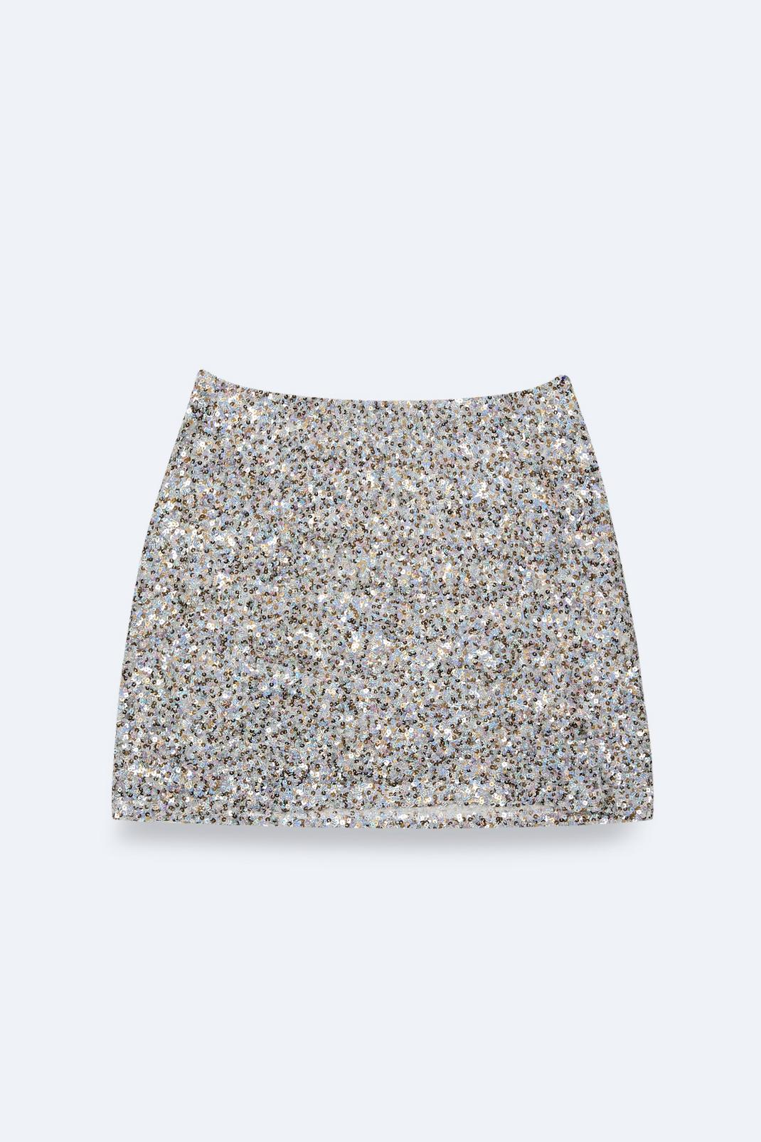 Silver Plus Size Metallic Textured Mixed Sequin Mini Skirt image number 1
