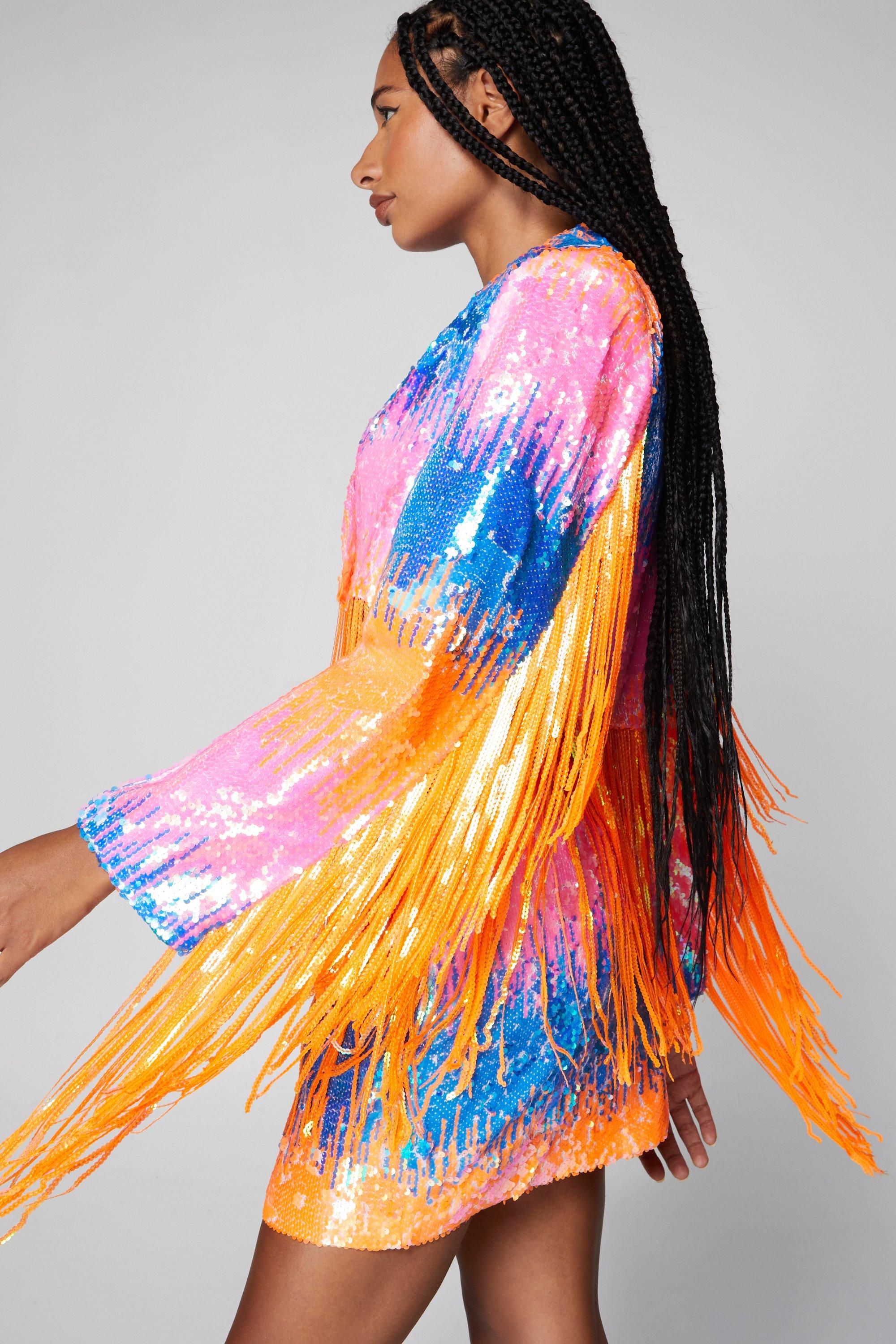 Rainbow Sequin Fringe Blazer