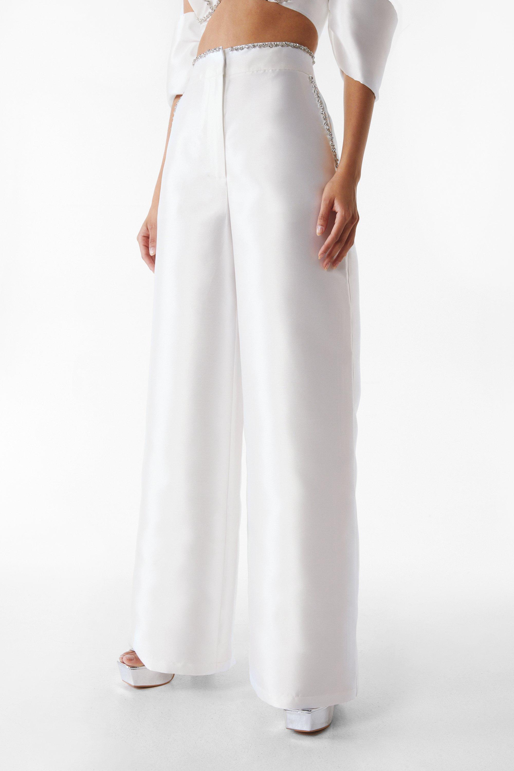 White mesh diamante 2024 wide leg pants