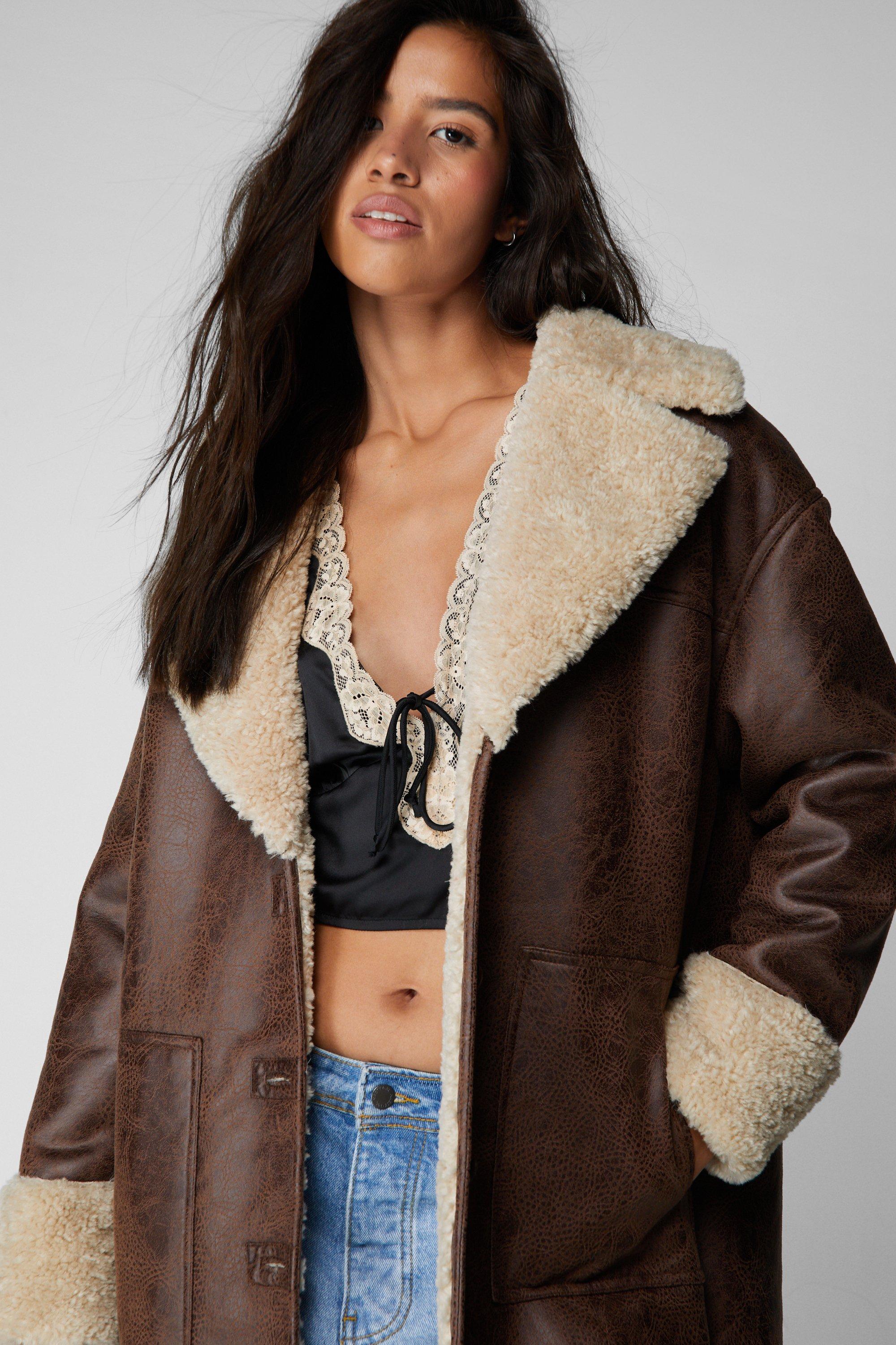 Leather fur hotsell aviator jacket